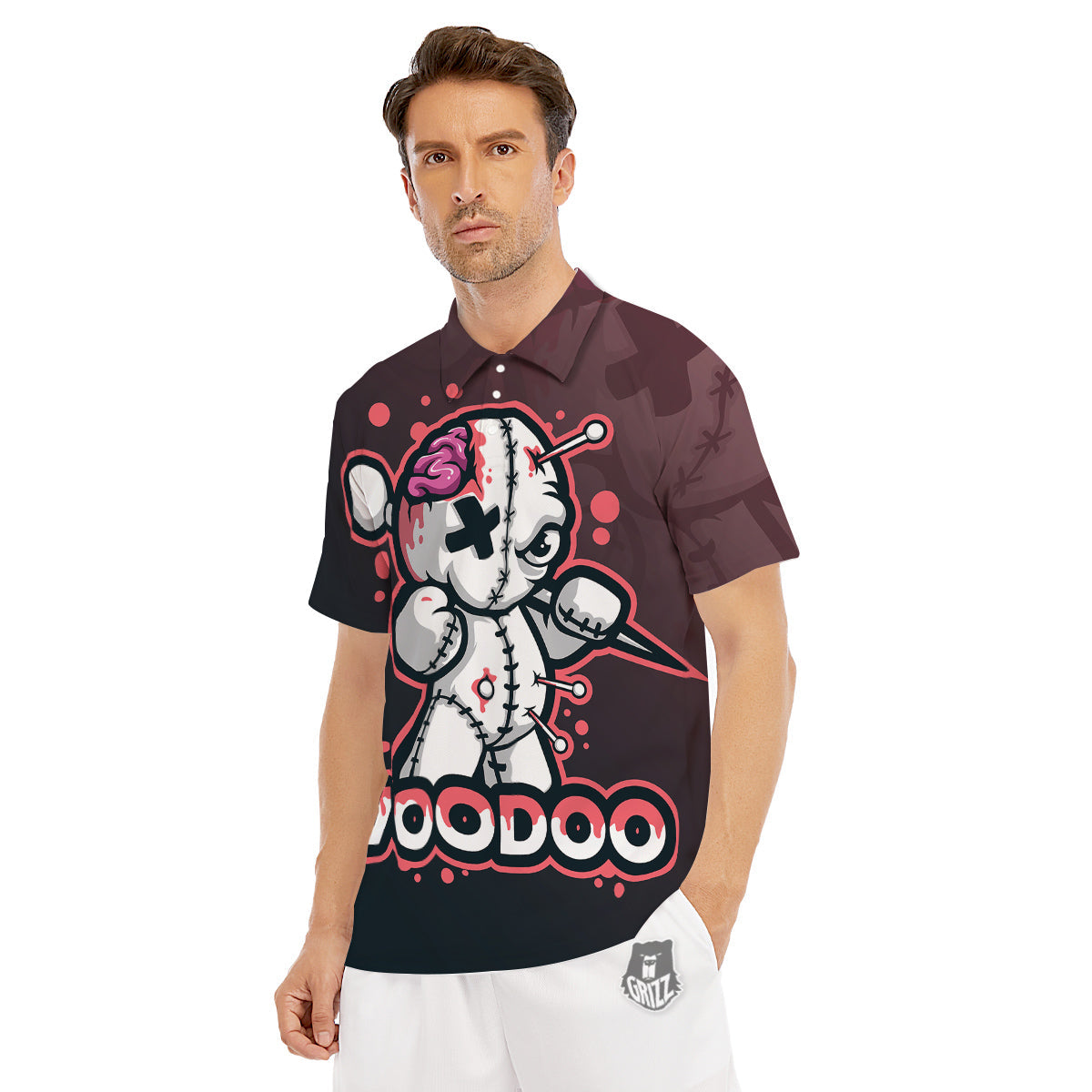 Voodoo Doll Cartoon Print Men's Golf Shirts-grizzshop