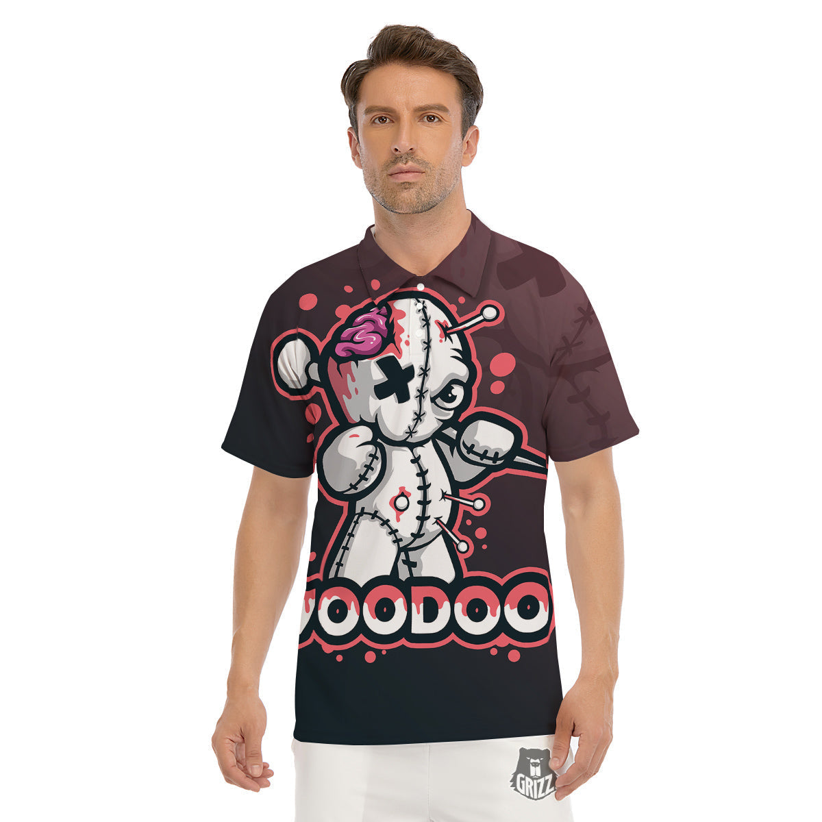 Voodoo Doll Cartoon Print Men's Golf Shirts-grizzshop