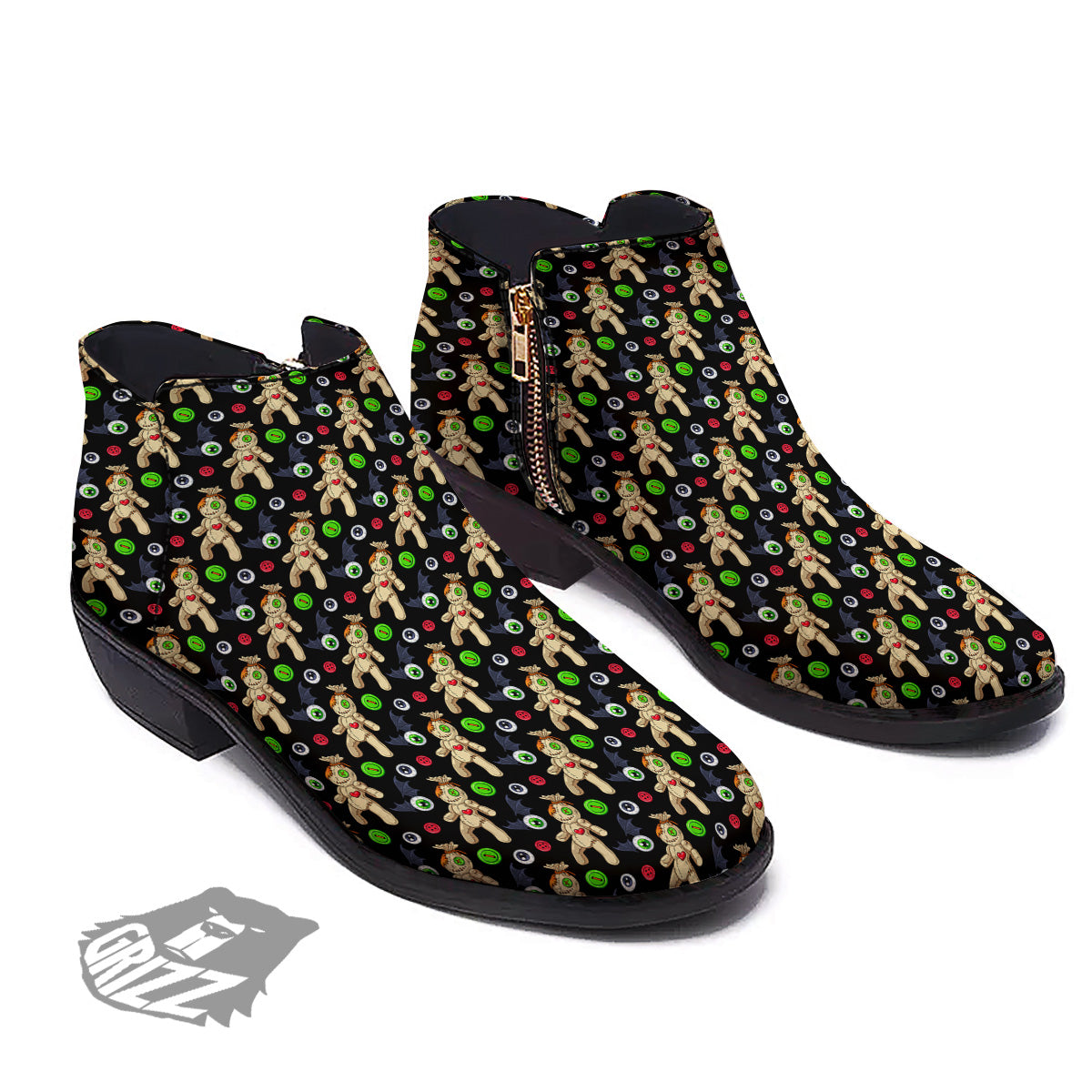 Voodoo Doll Cartoon Print Pattern Ankle Boots-grizzshop