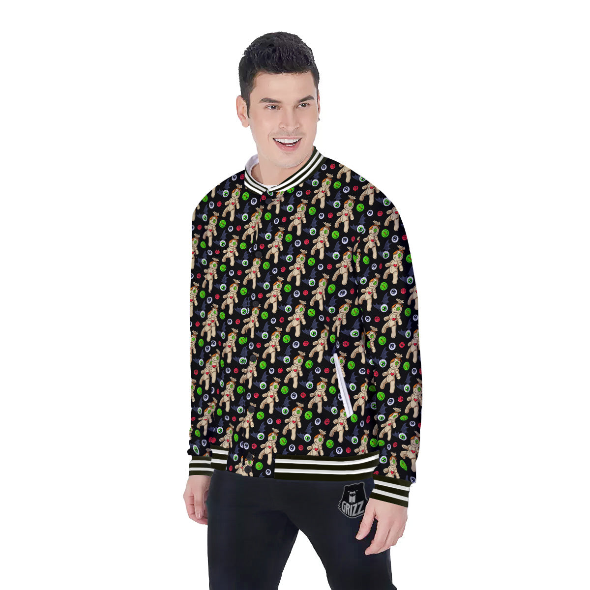 Voodoo Doll Cartoon Print Pattern Baseball Jacket-grizzshop