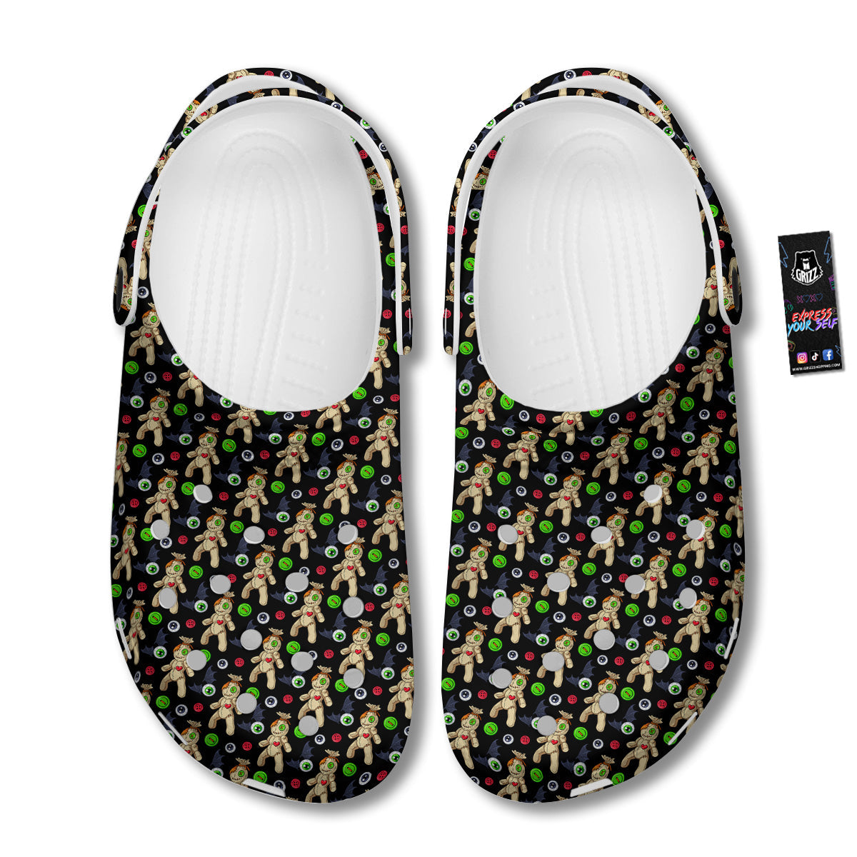 Voodoo Doll Cartoon Print Pattern Clog-grizzshop