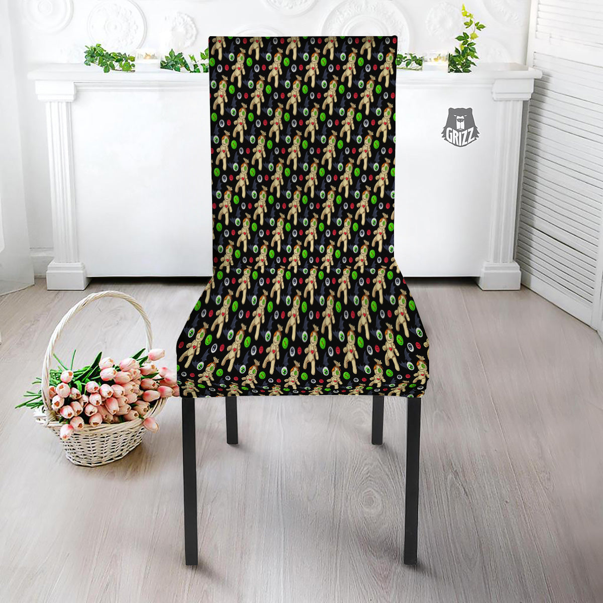 Voodoo Doll Cartoon Print Pattern Dining Chair Slipcover-grizzshop
