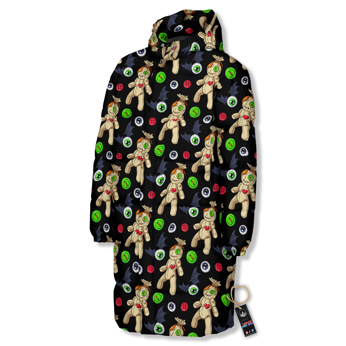 Voodoo Doll Cartoon Print Pattern Long Down Jacket-grizzshop
