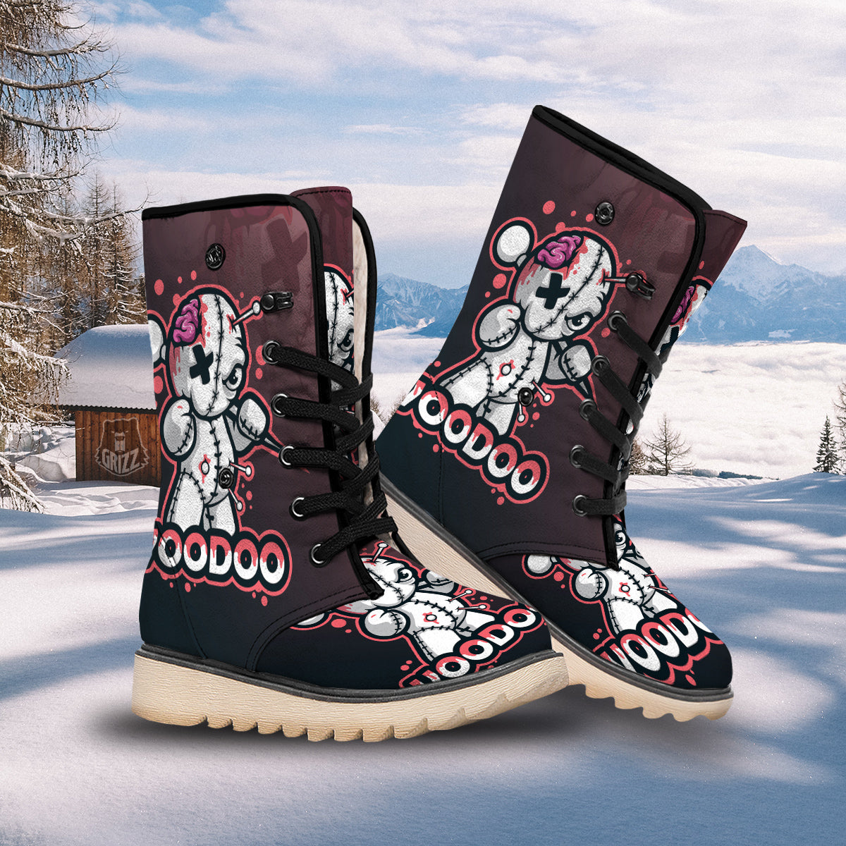 Voodoo Doll Cartoon Print Snow Boots-grizzshop