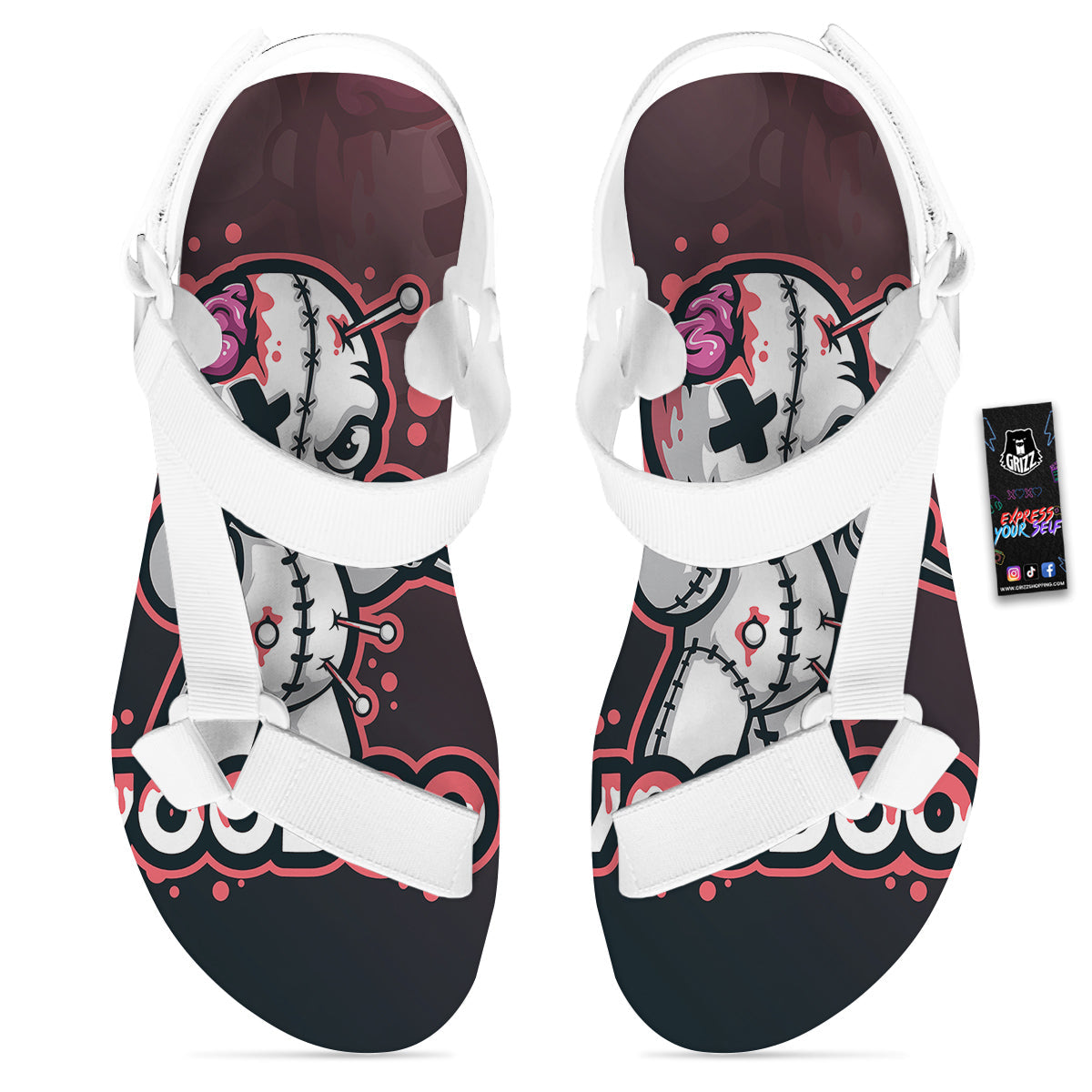 Voodoo Doll Cartoon Print White Open Toe Sandals-grizzshop