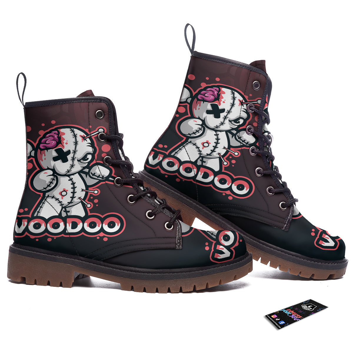 Voodoo Doll Cartoon Print Work Boots-grizzshop