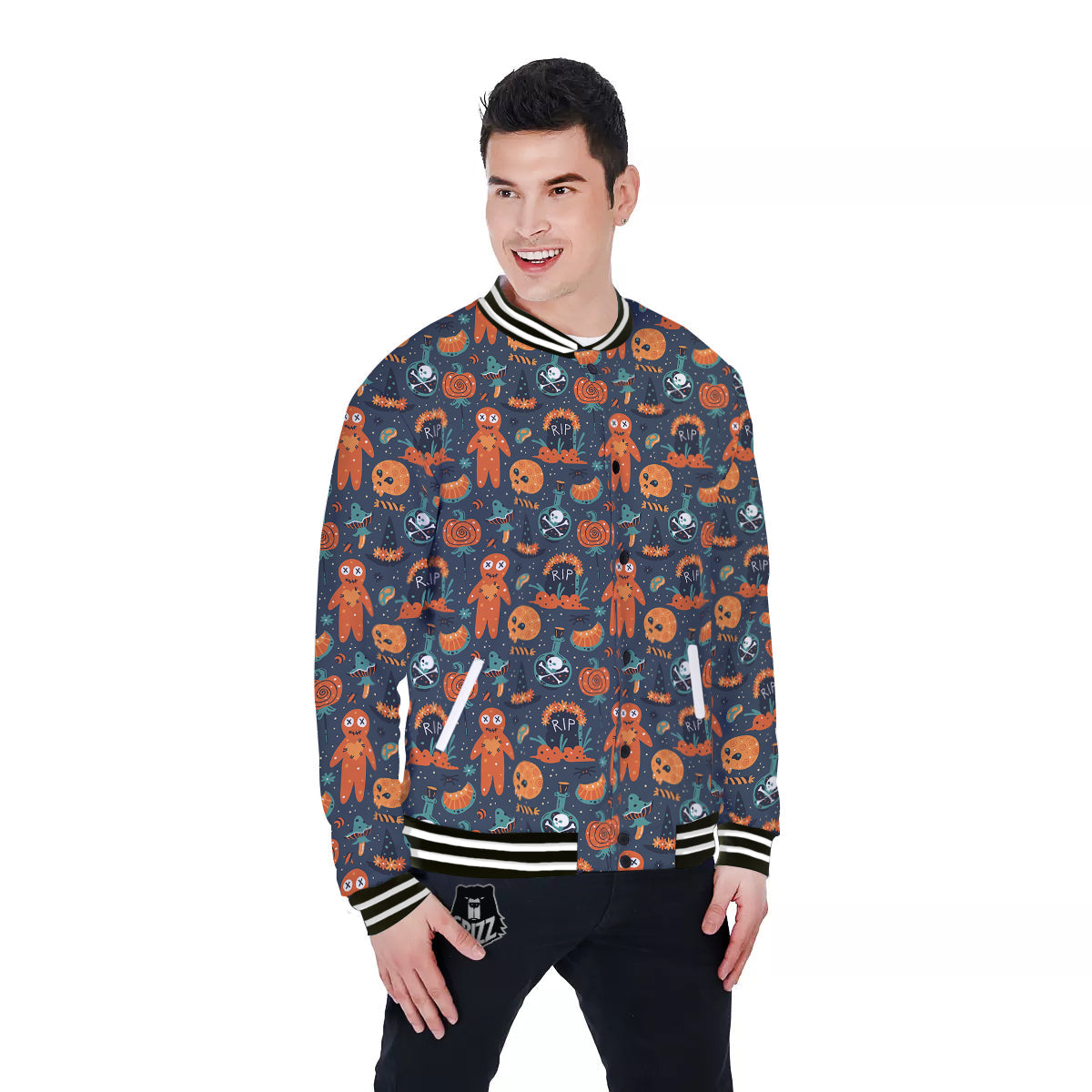 Voodoo Doll Halloween Print Pattern Baseball Jacket-grizzshop