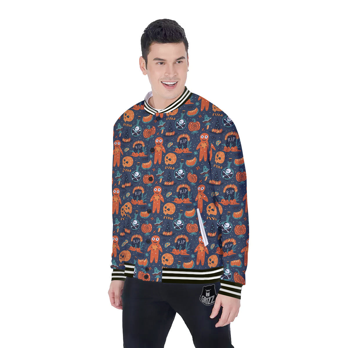 Voodoo Doll Halloween Print Pattern Baseball Jacket-grizzshop