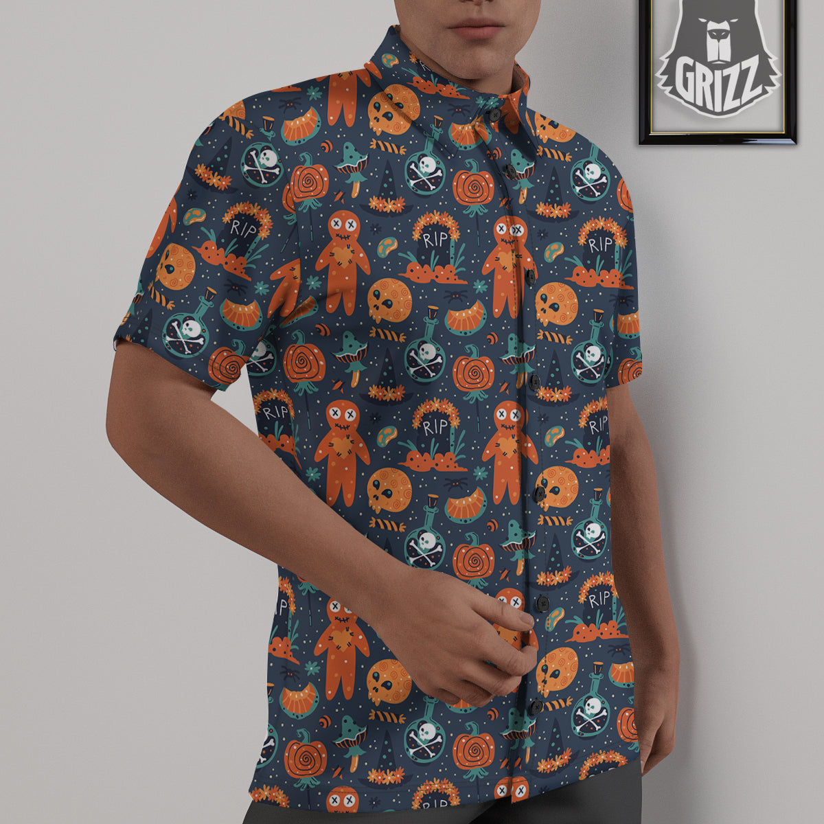 Voodoo Doll Halloween Print Pattern Untucked Shirts-grizzshop