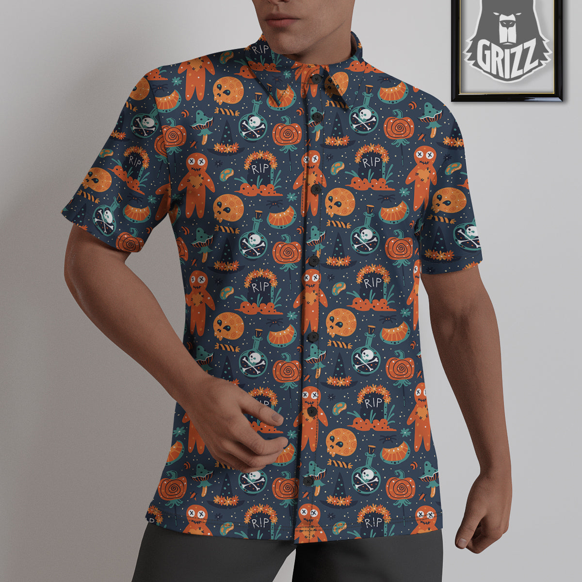 Voodoo Doll Halloween Print Pattern Untucked Shirts-grizzshop
