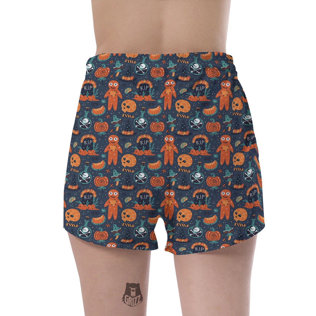 Voodoo Doll Halloween Print Pattern Women's Shorts-grizzshop