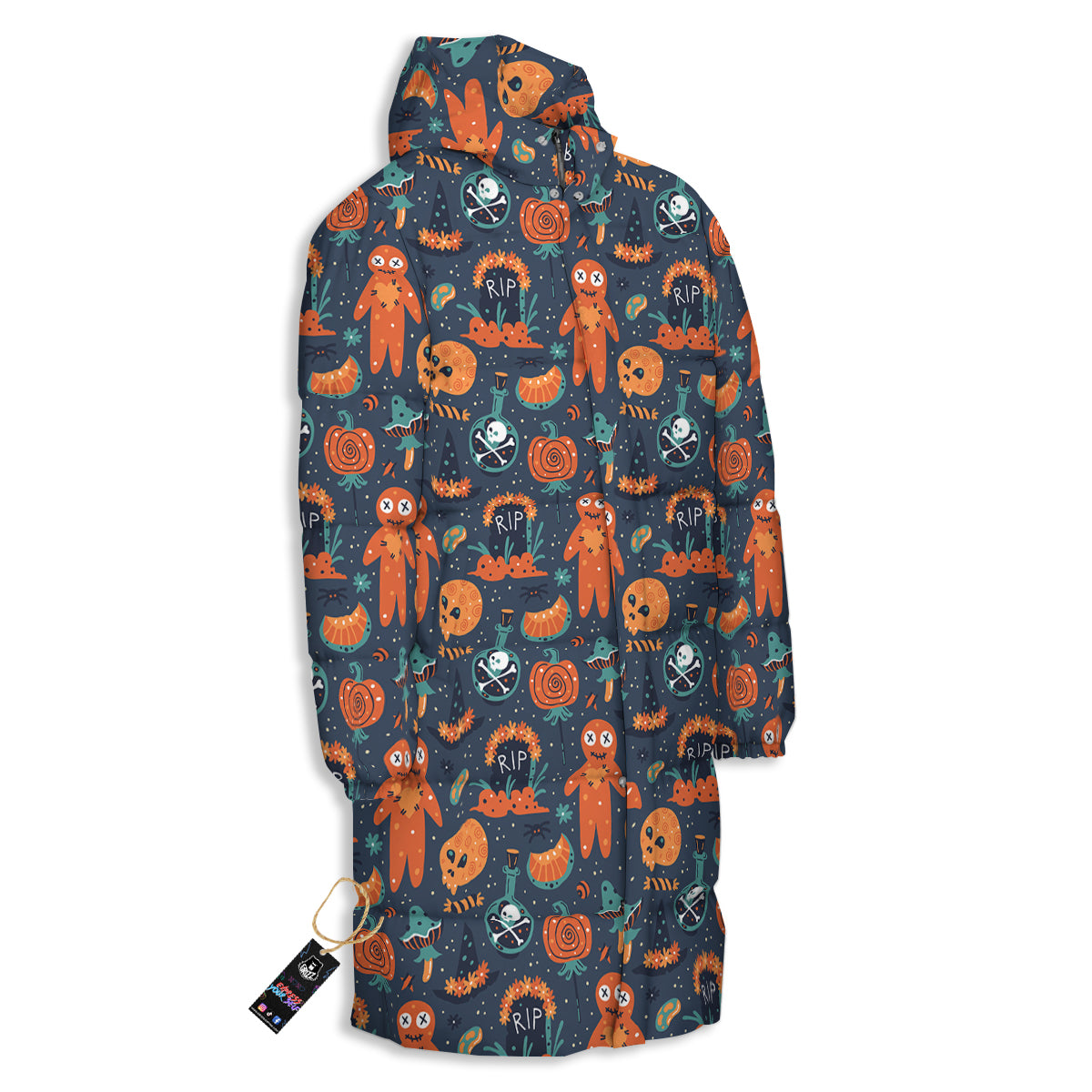 Voodoo Doll Halloween Print Pattern Long Down Jacket