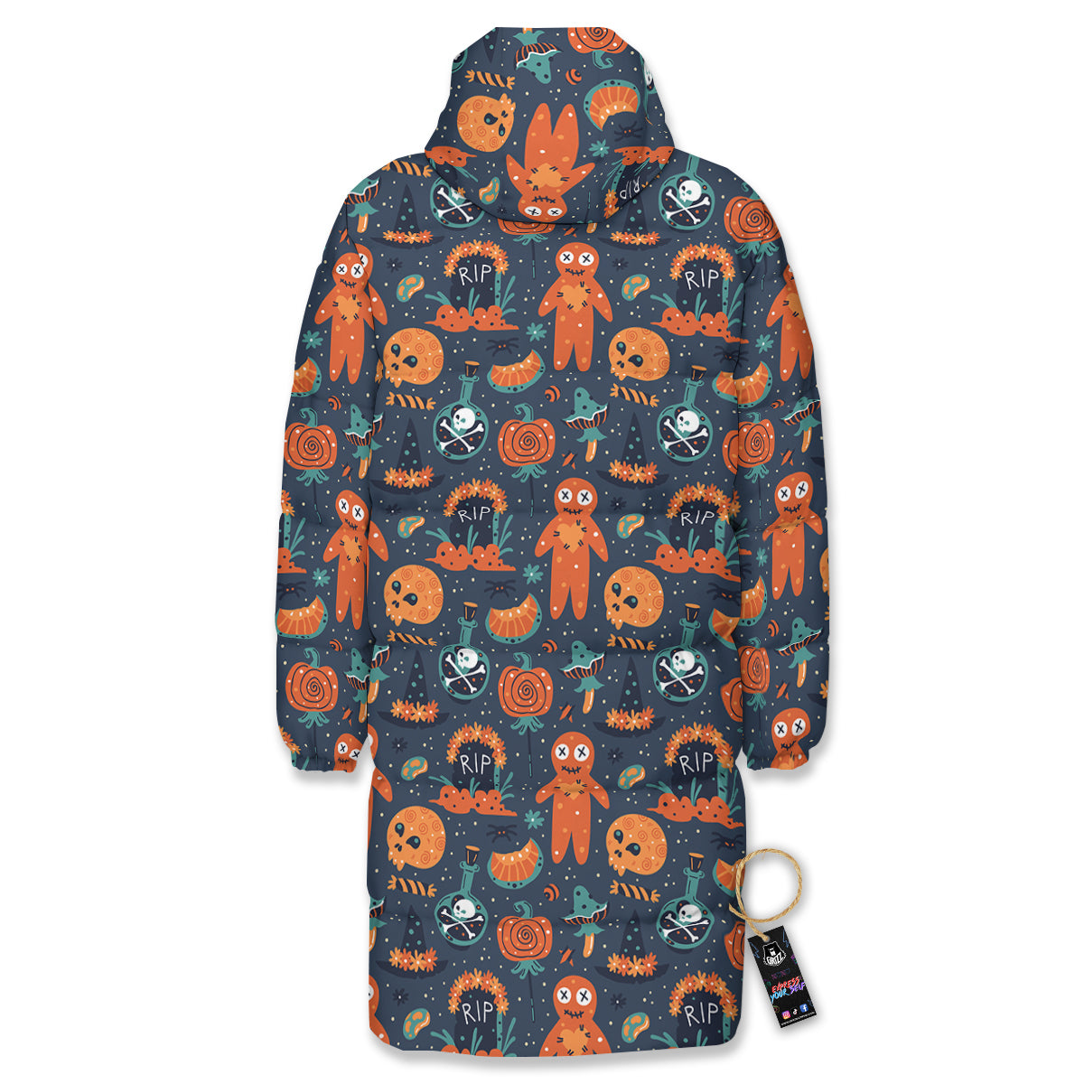 Voodoo Doll Halloween Print Pattern Long Down Jacket
