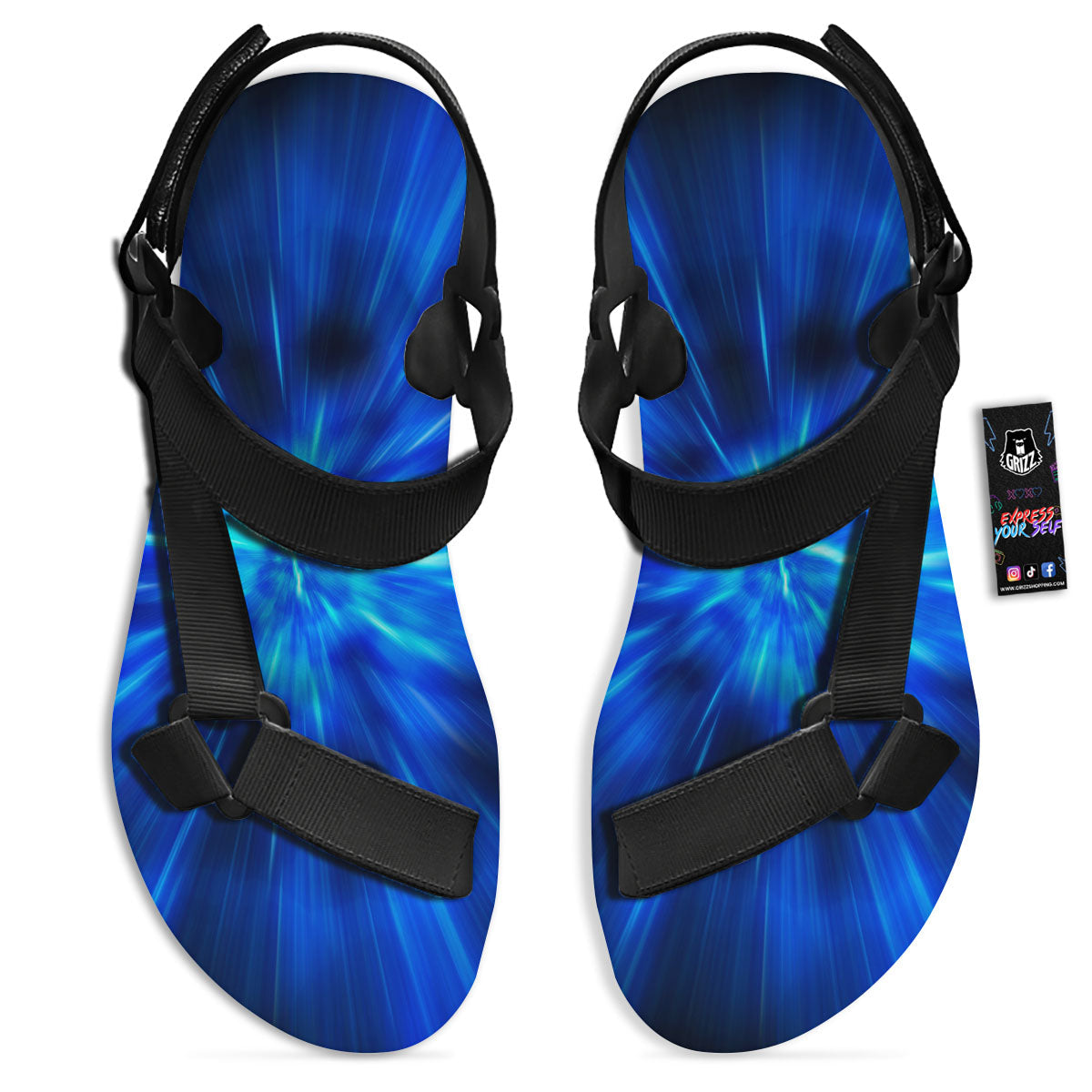 Vortex Lightspeed Print Black Open Toe Sandals-grizzshop