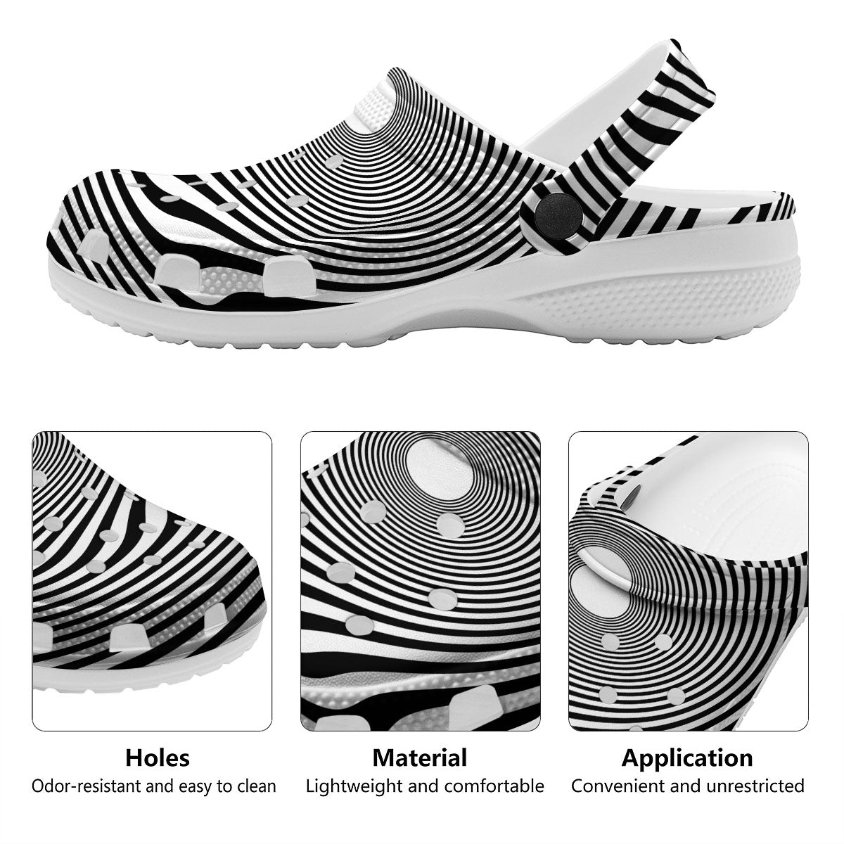 Vortex Swirl White And Black Print Clog-grizzshop
