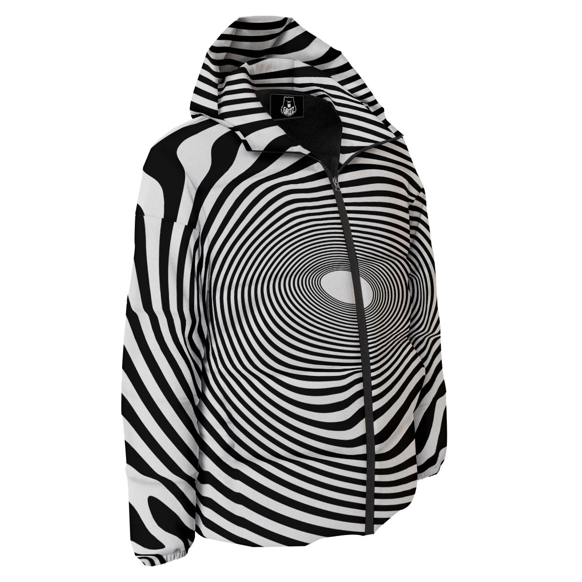 Vortex Swirl White And Black Print Down Jacket-grizzshop