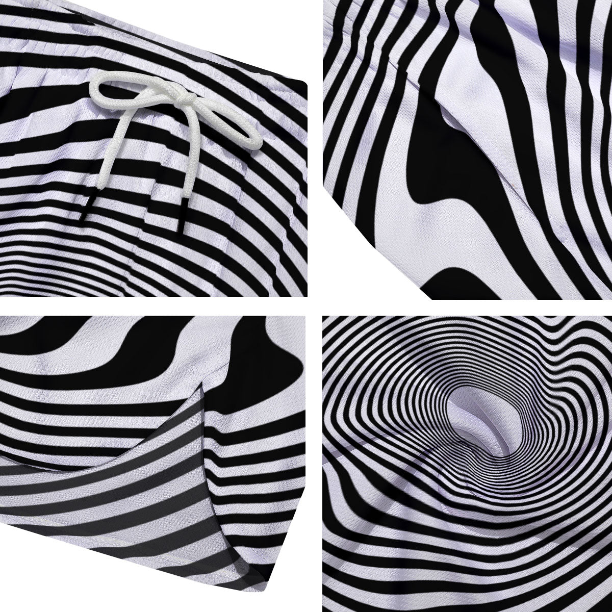Vortex Swirl White And Black Print Men's Running Shorts-grizzshop
