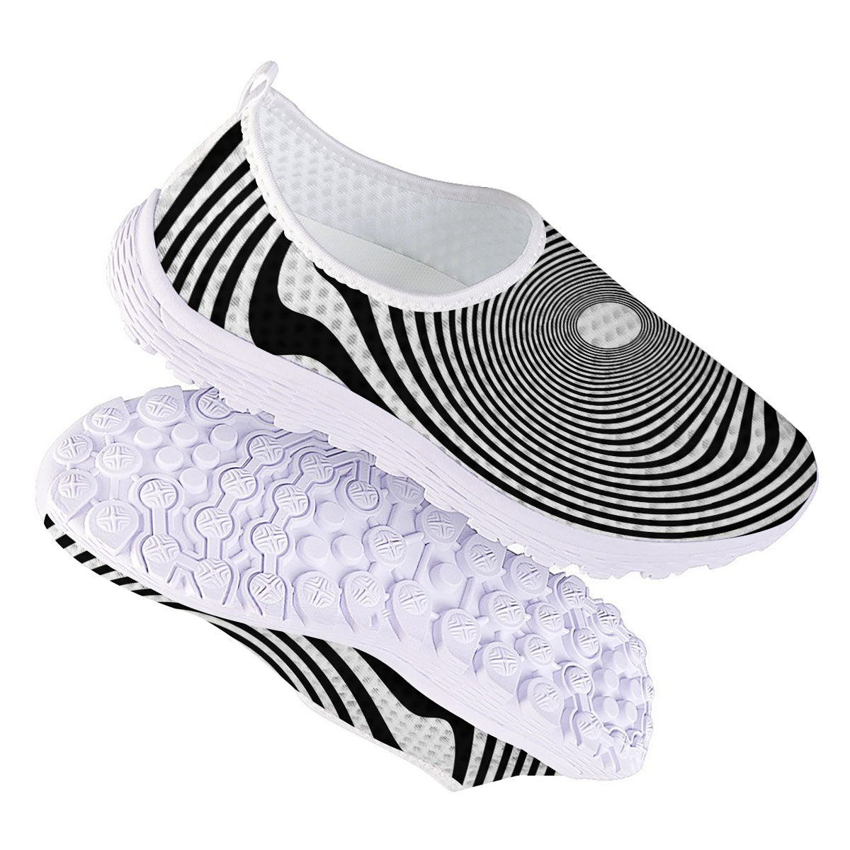 Vortex Swirl White And Black Print Nurse Shoes-grizzshop