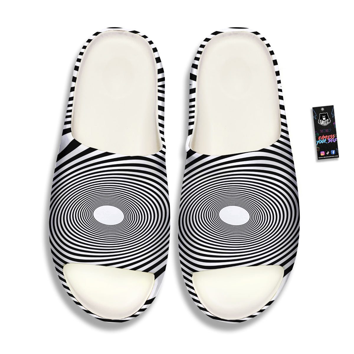 Vortex Swirl White And Black Print Sandals-grizzshop