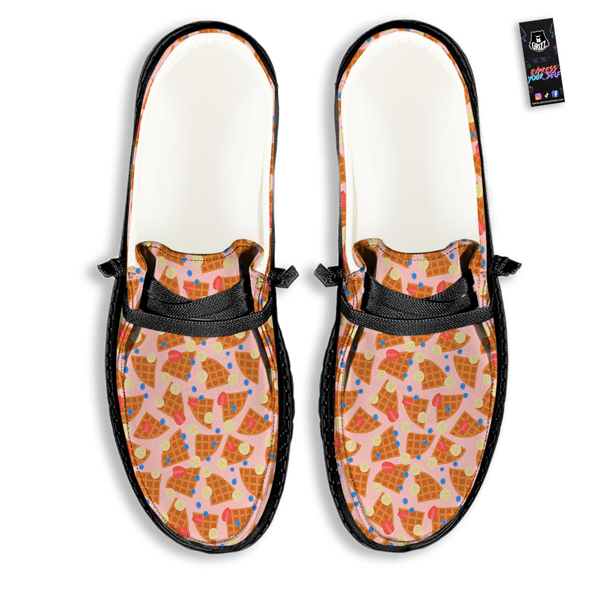 Waffle Print Cute Pattern Black Loafers-grizzshop