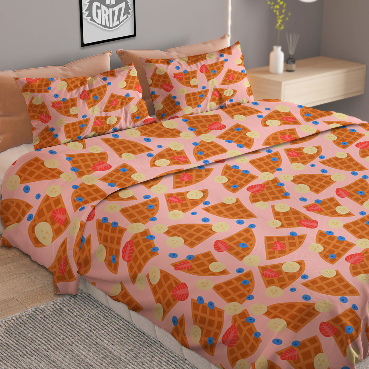 Waffle Print Cute Pattern Duvet Cover Bedding Set-grizzshop