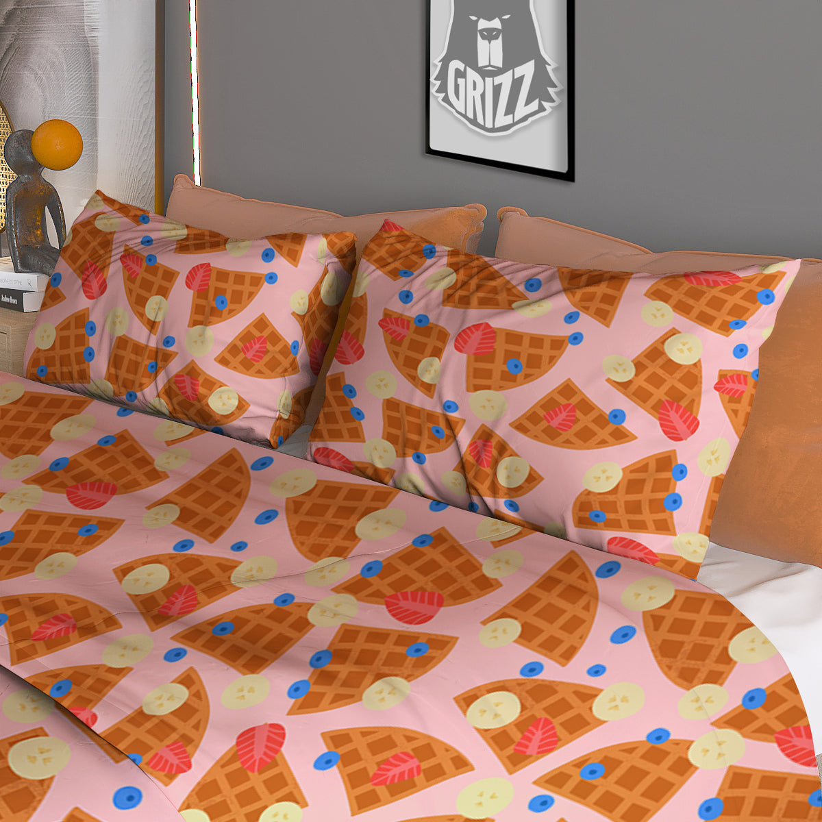 Waffle Print Cute Pattern Duvet Cover Bedding Set-grizzshop