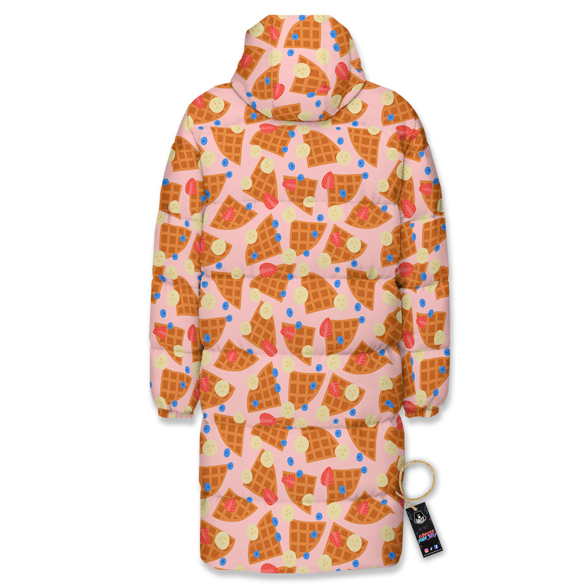 Waffle Print Cute Pattern Long Down Jacket-grizzshop