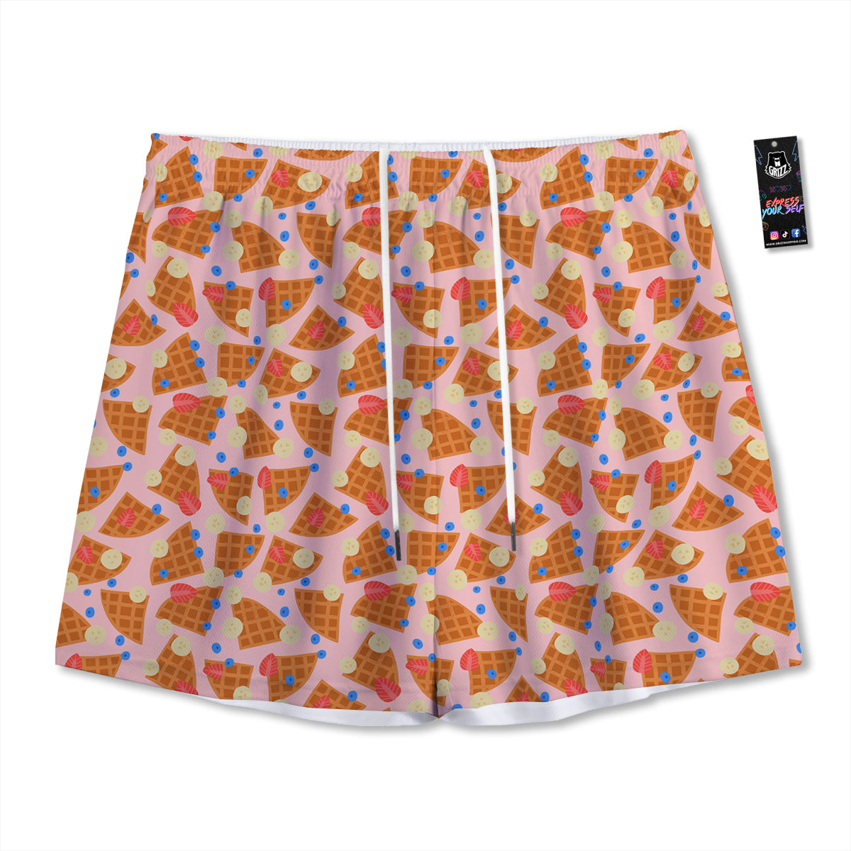 Waffle Print Cute Pattern Mesh Shorts-grizzshop