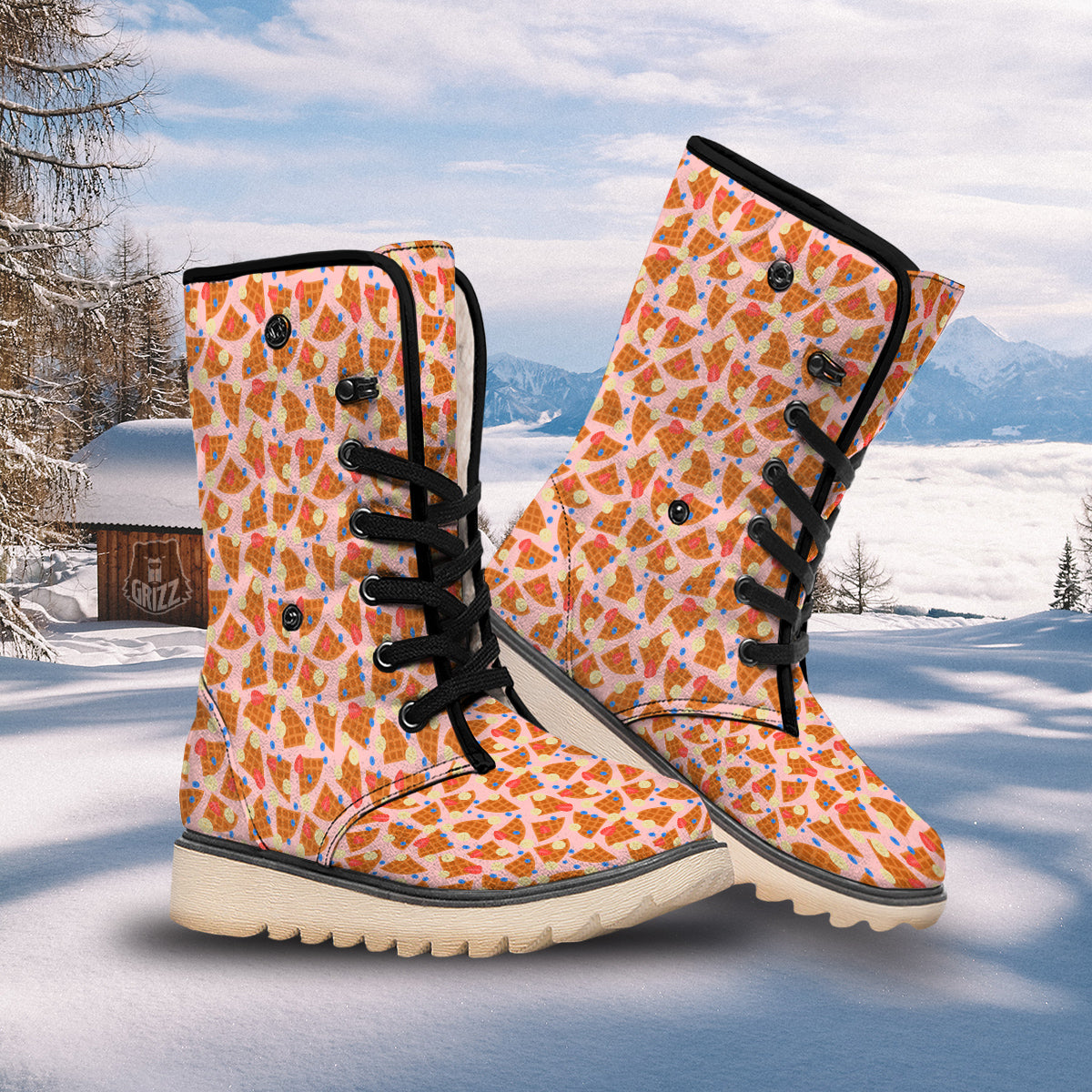 Waffle Print Cute Pattern Snow Boots-grizzshop