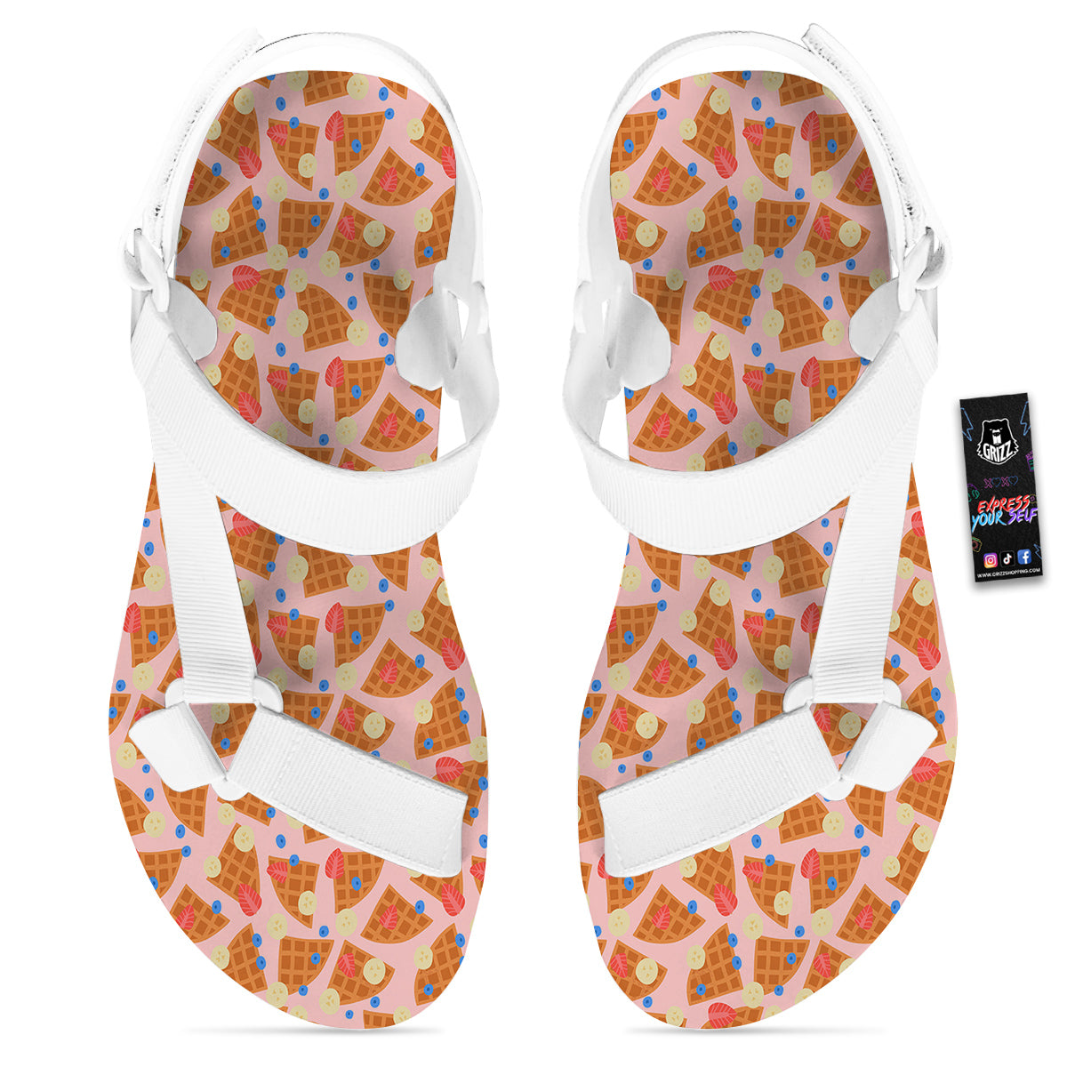 Waffle Print Cute Pattern White Open Toe Sandals-grizzshop