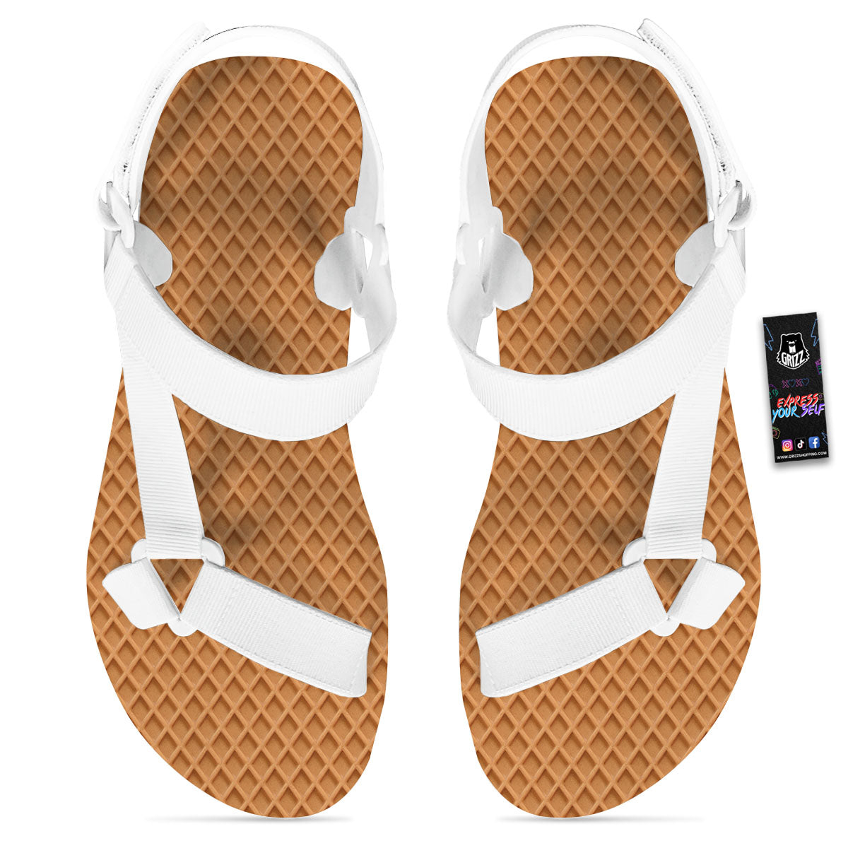 Waffles Print White Open Toe Sandals-grizzshop