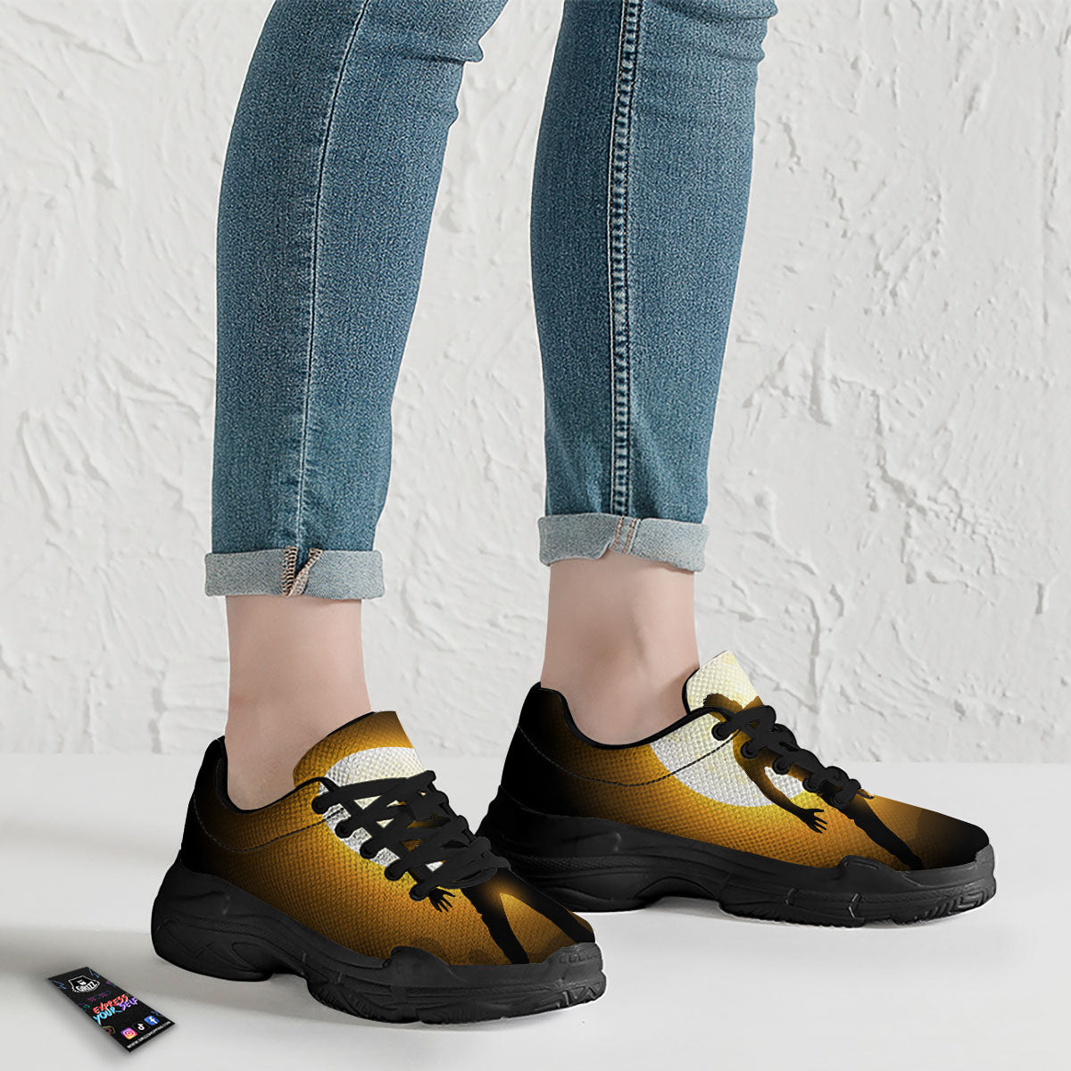 Walking Zombie Halloween Print Black Chunky Shoes-grizzshop