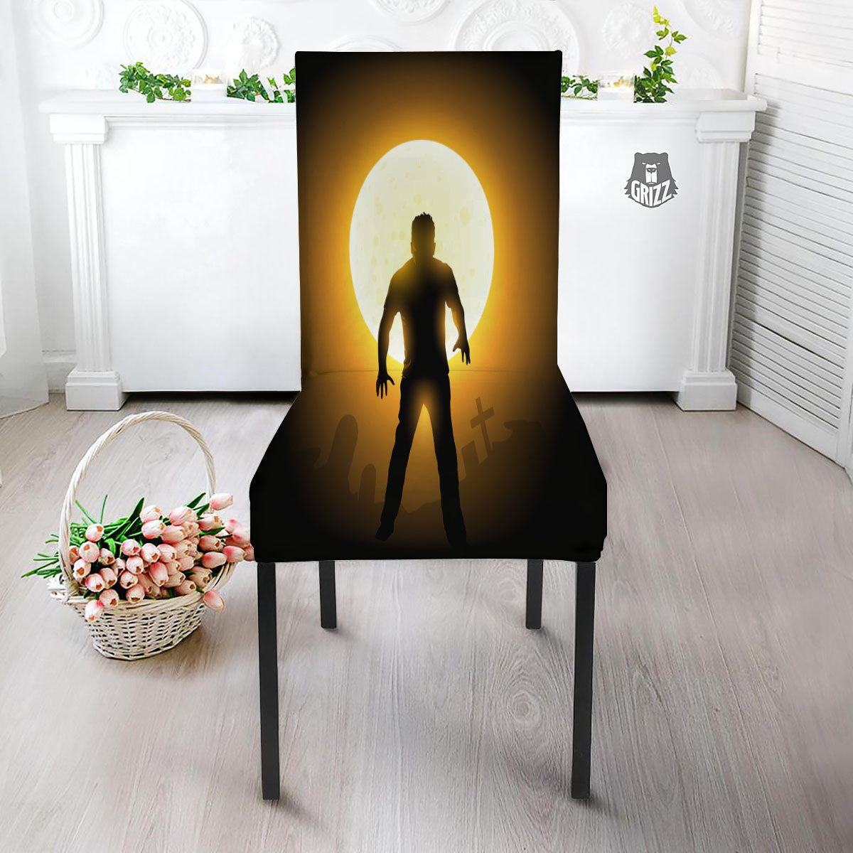 Walking Zombie Halloween Print Dining Chair Slipcover-grizzshop