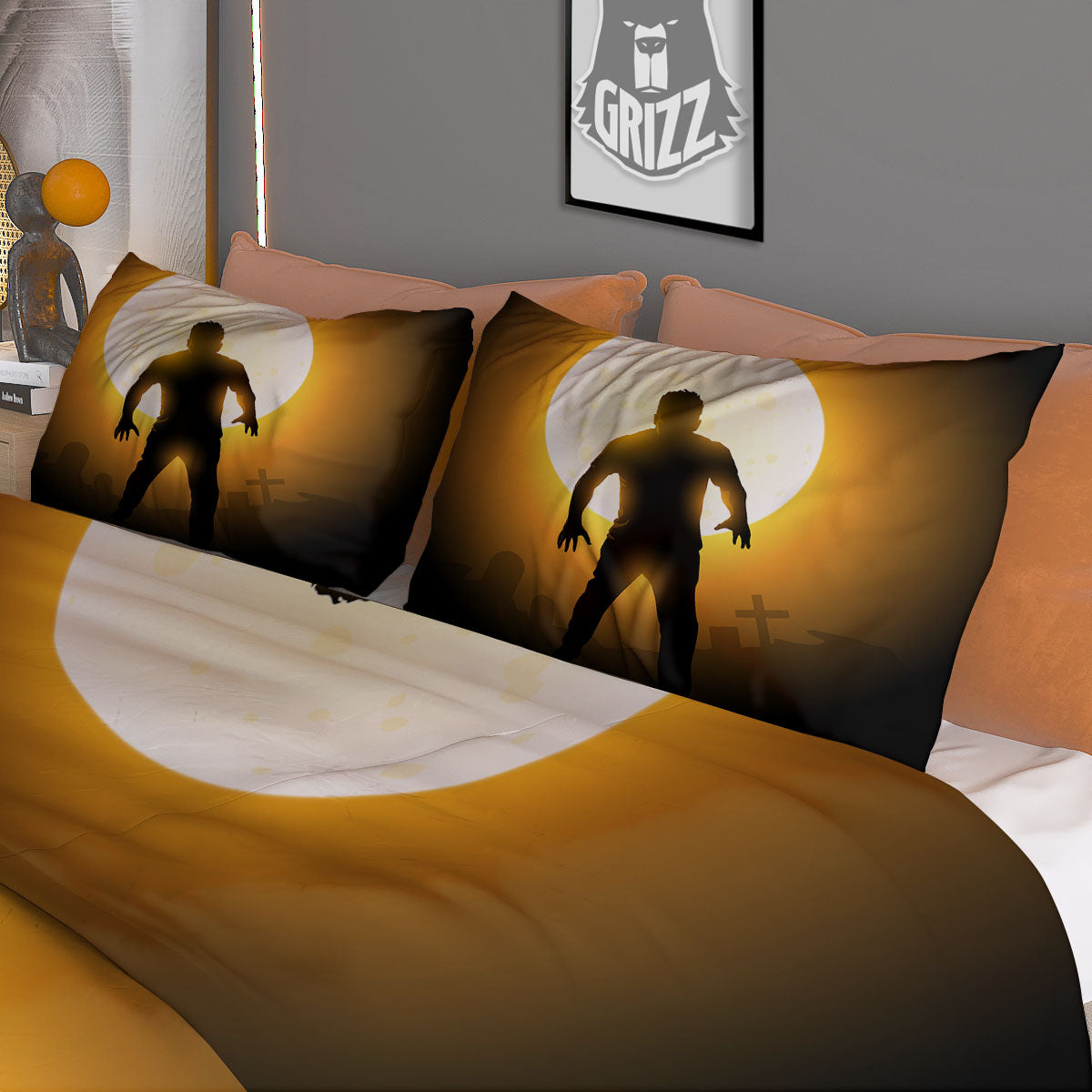 Walking Zombie Halloween Print Duvet Cover Bedding Set