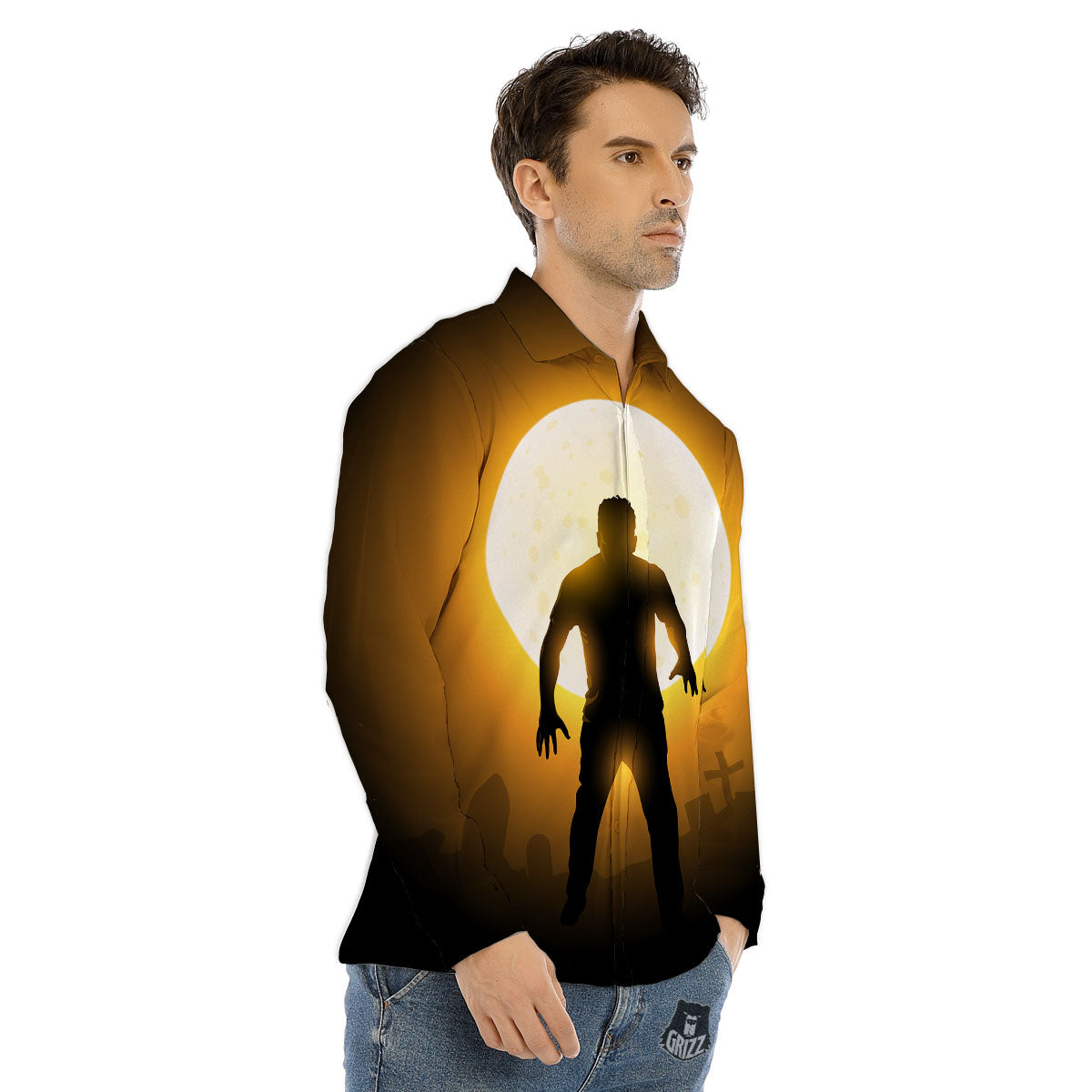 Walking Zombie Halloween Print Men's Dress Shirts-grizzshop