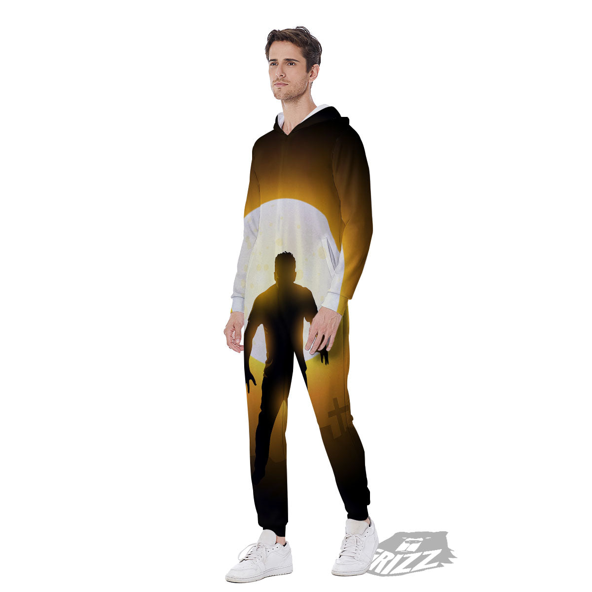 Walking Zombie Halloween Print Men's Jumpsuit-grizzshop