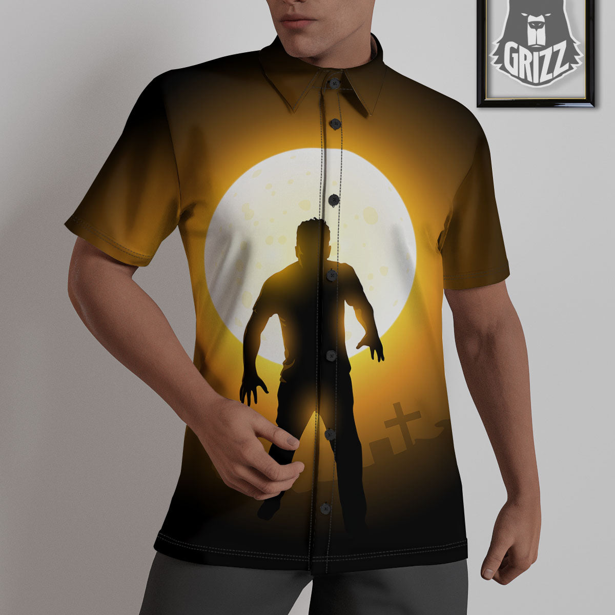 Walking Zombie Halloween Print Untucked Shirts-grizzshop