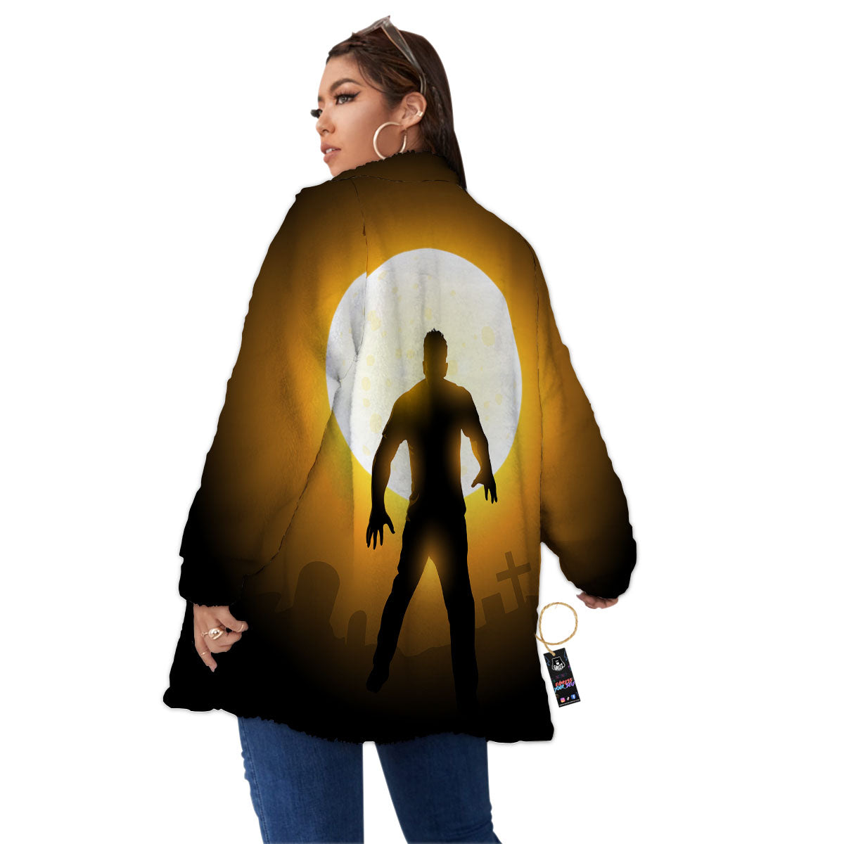 Walking Zombie Halloween Print Women's Sherpa Jacket-grizzshop