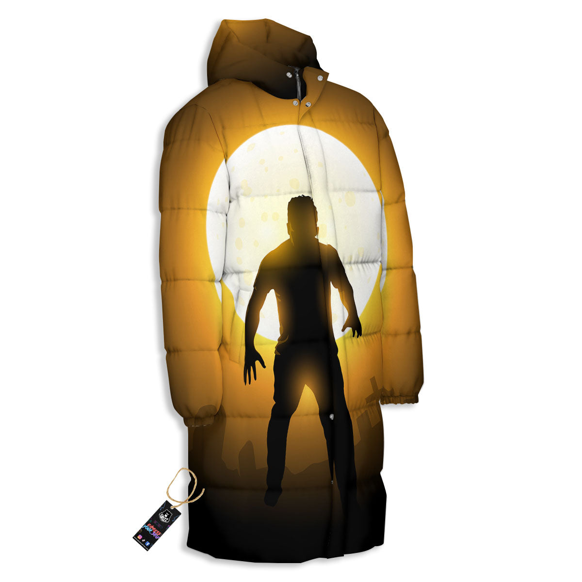 Walking Zombie Halloween Print Long Down Jacket