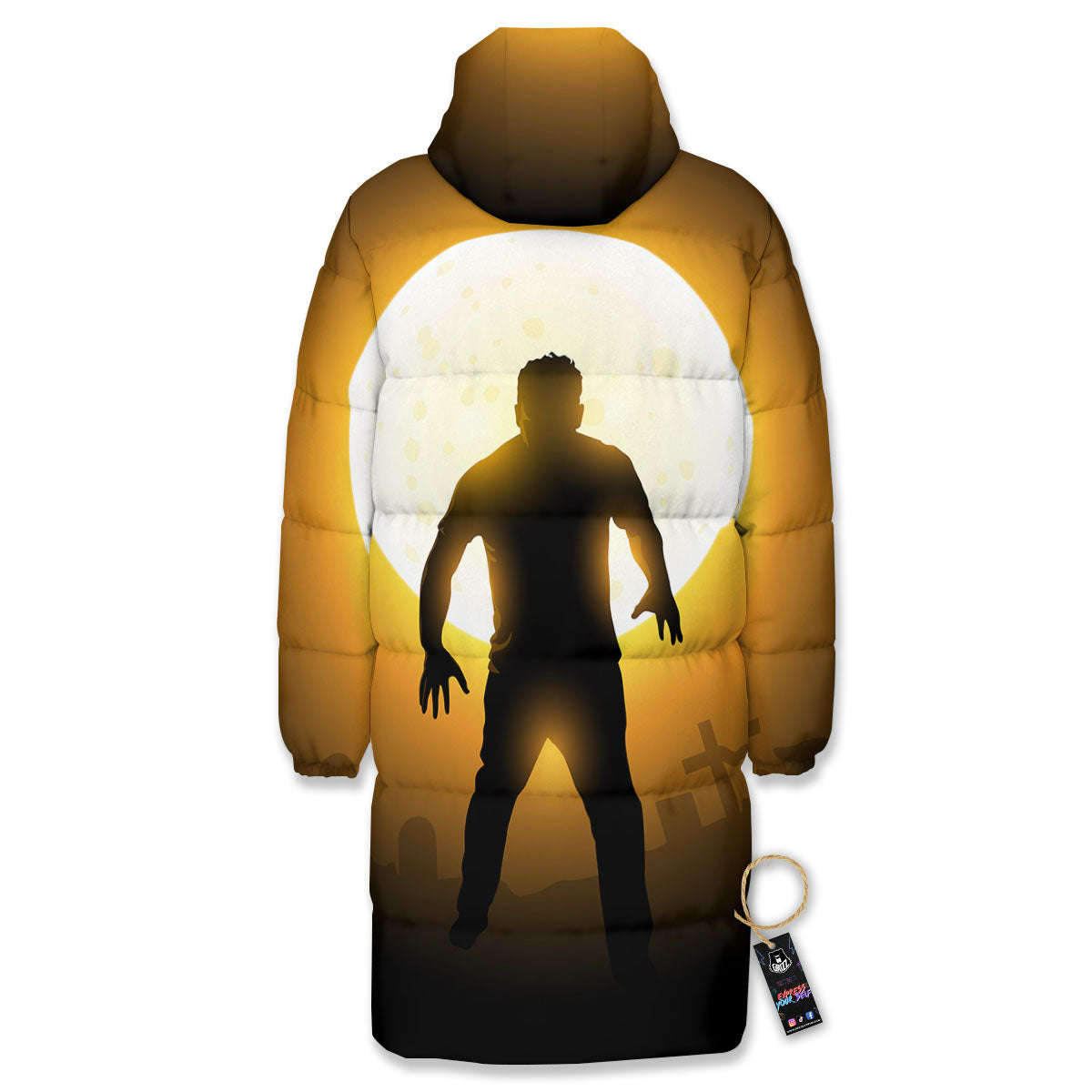Walking Zombie Halloween Print Long Down Jacket