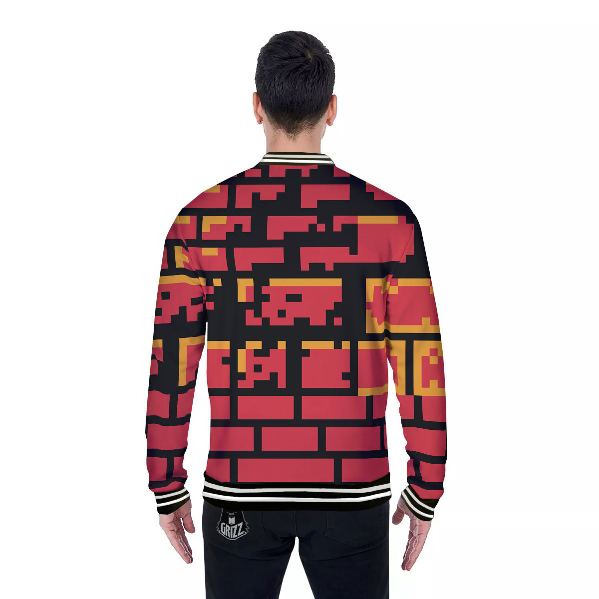 Wall Orange 8-Bit Pixel Print Baseball Jacket-grizzshop