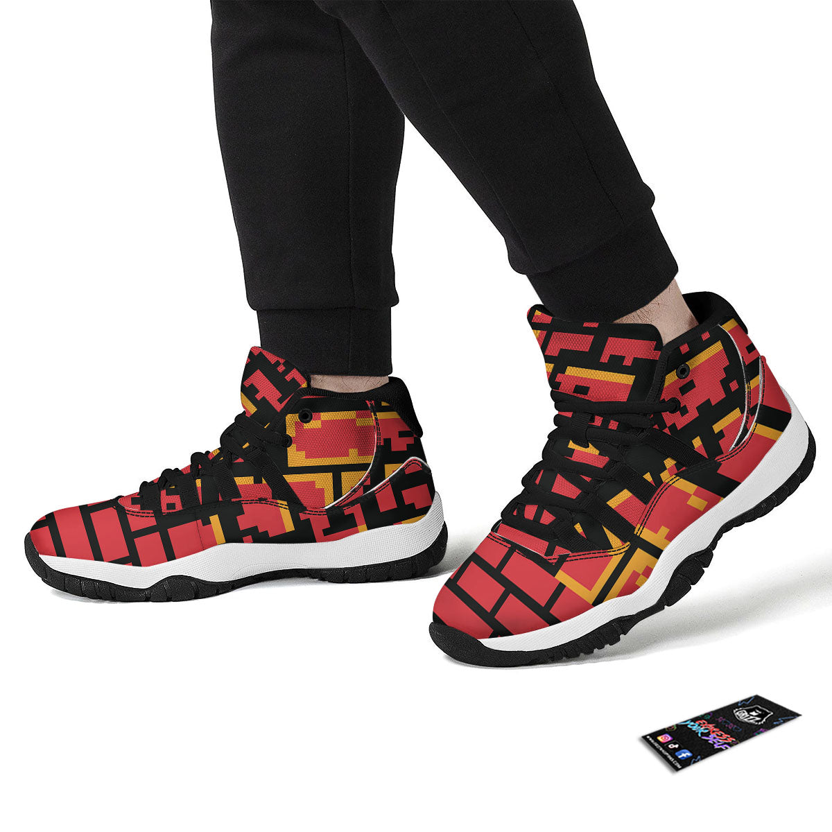 Wall Orange 8-Bit Pixel Print Black Bball Shoes-grizzshop