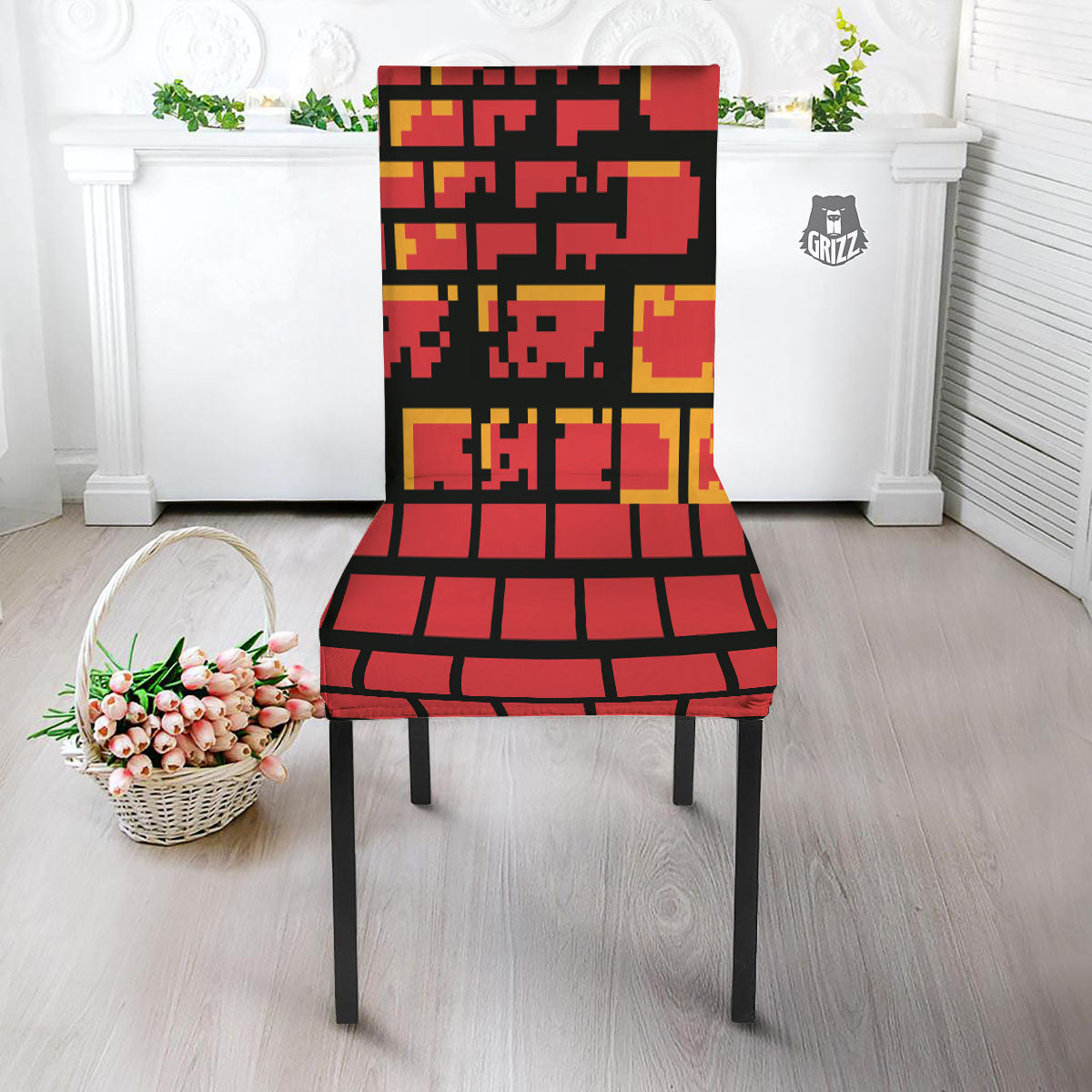 Wall Orange 8-Bit Pixel Print Dining Chair Slipcover-grizzshop