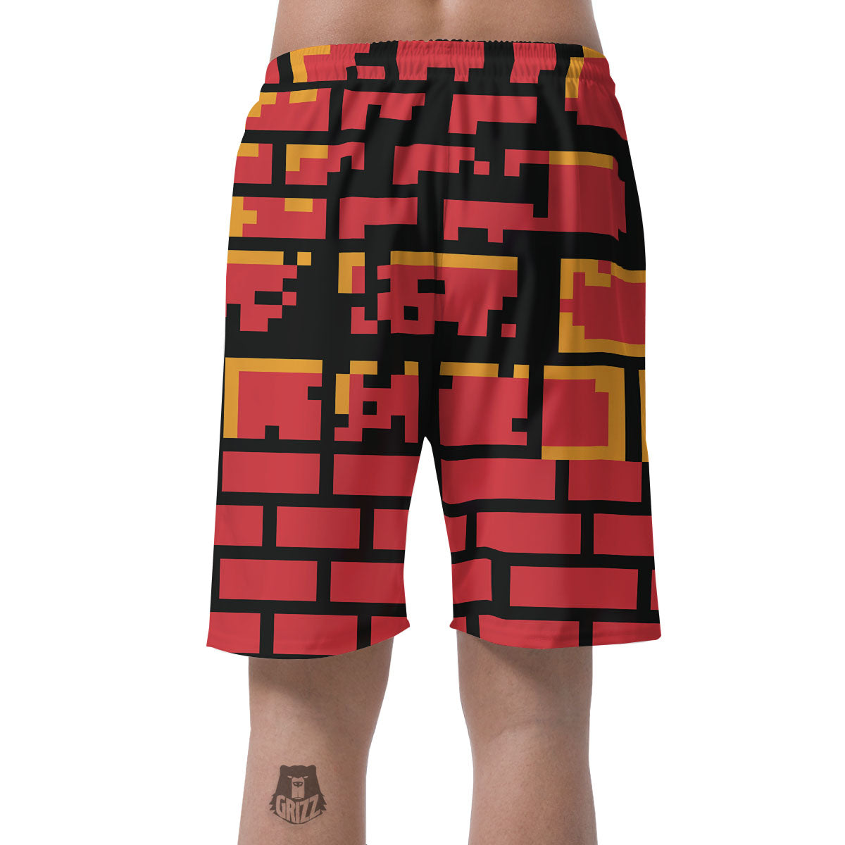 Wall Orange 8-Bit Pixel Print Men's Shorts-grizzshop