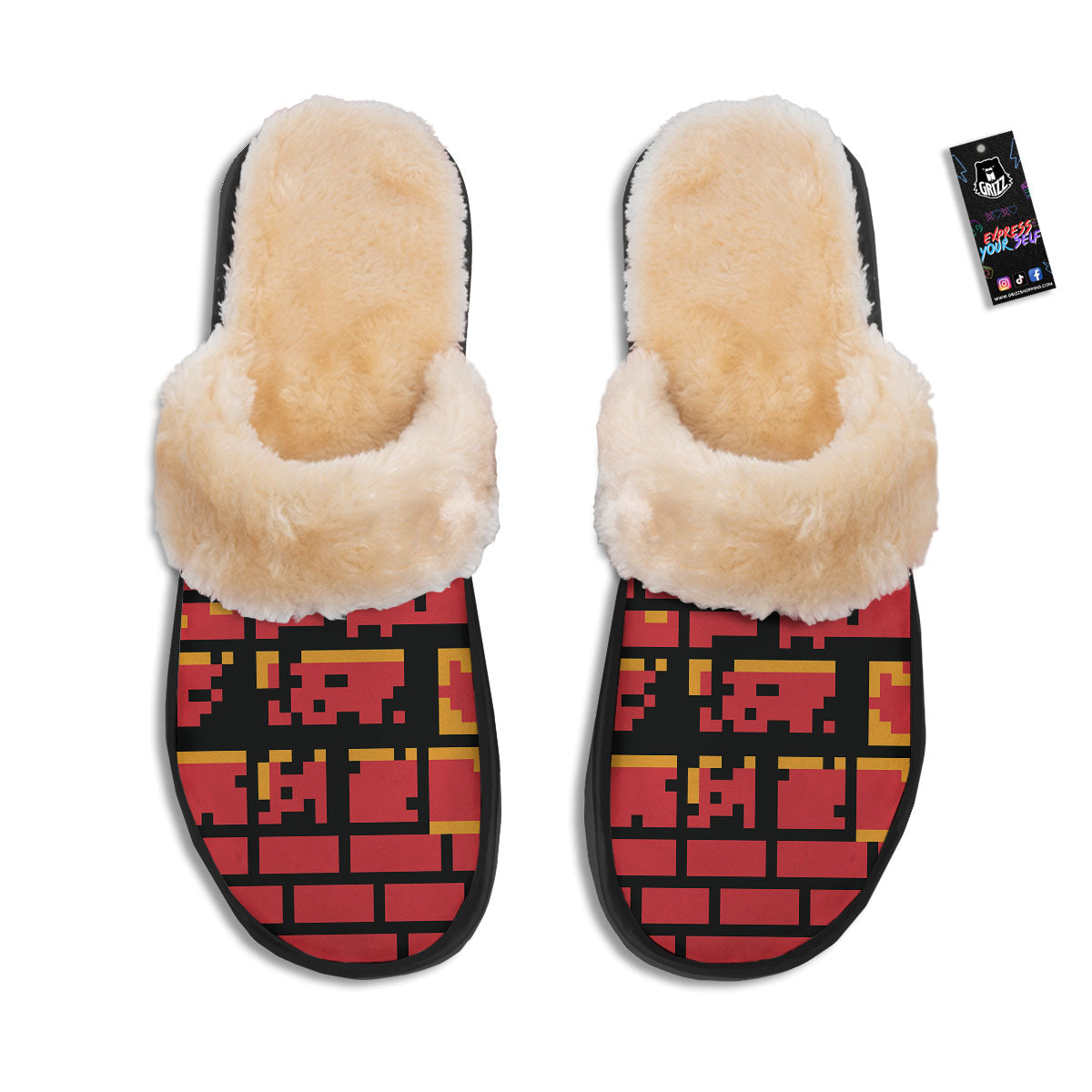 Wall Orange 8-Bit Pixel Print Slippers-grizzshop