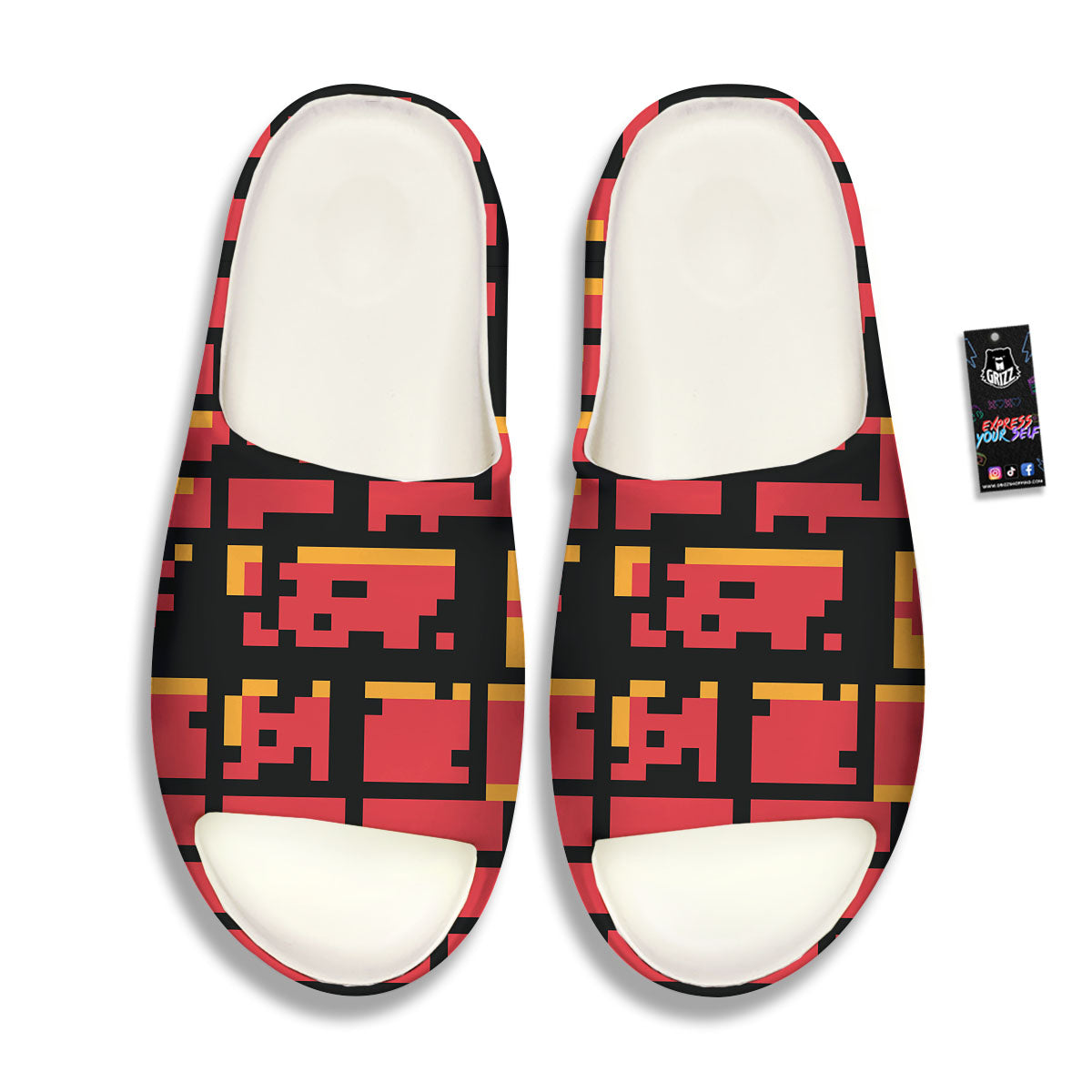 Wall Orange 8-Bit Pixel Print Sandals-grizzshop