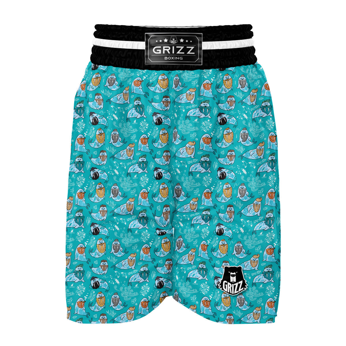 Walrus Blue TattooPrint Pattern Boxing Shorts-grizzshop