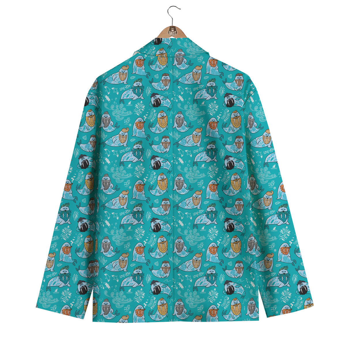 Walrus Blue TattooPrint Pattern Men's Blazer-grizzshop