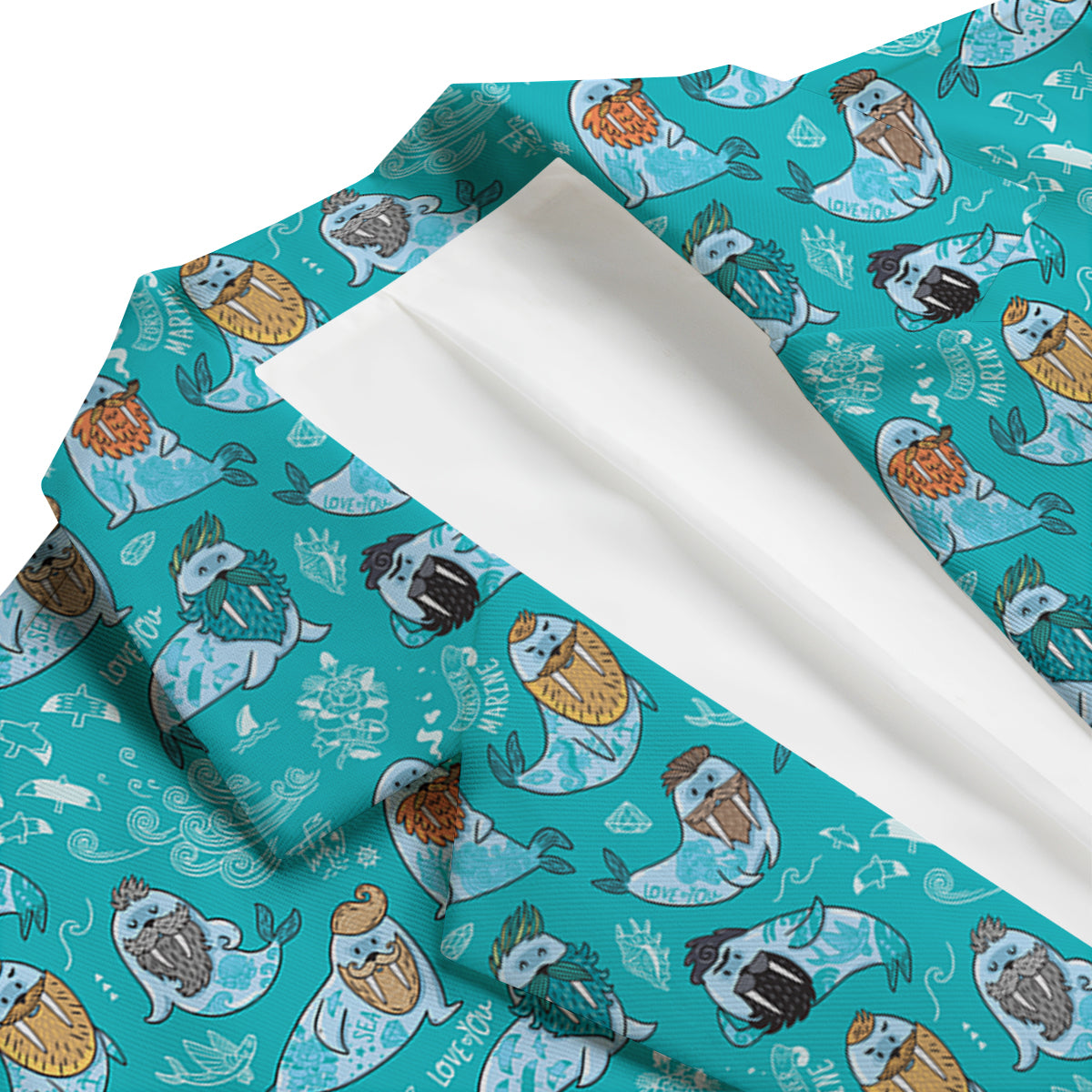 Walrus Blue TattooPrint Pattern Men's Blazer-grizzshop