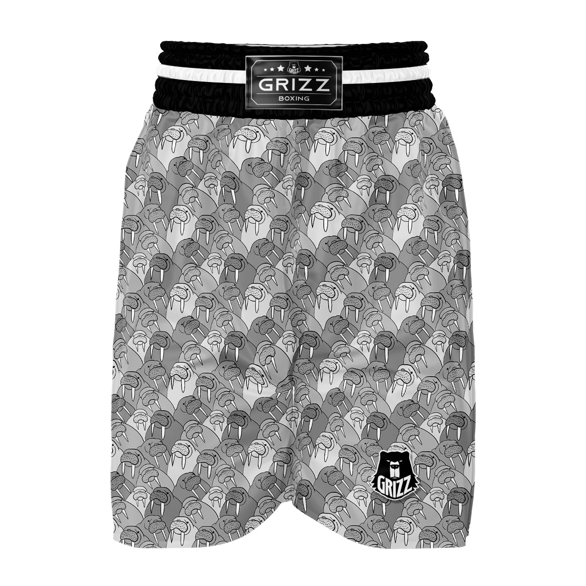 Walrus Grey Print Pattern Boxing Shorts-grizzshop